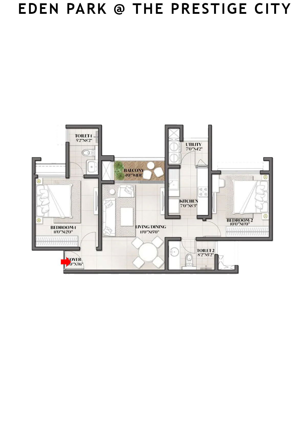 Eden park At The Prestige City Tower 1 Unit 3 (Type B1) Floor Plan