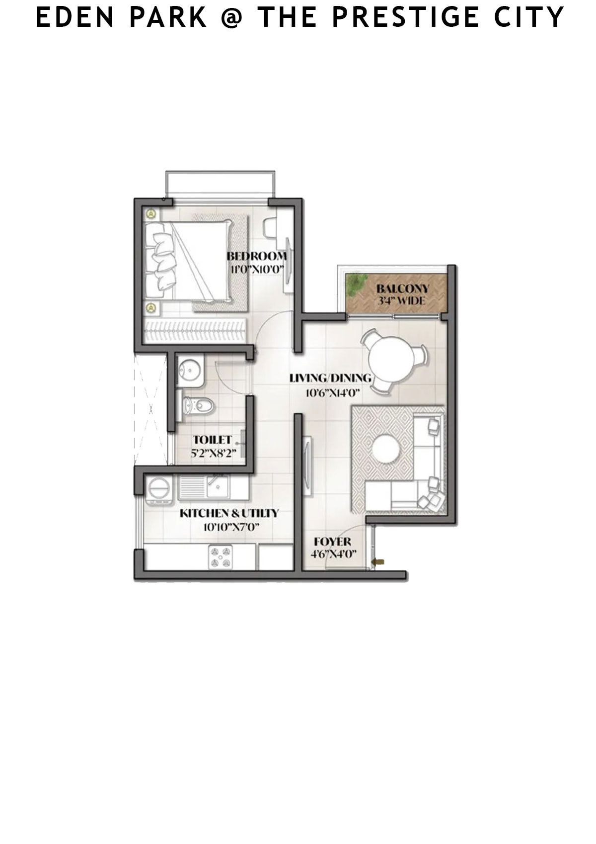 Eden park At The Prestige City Tower 6 Unit 1 (Type A1) Floor Plan