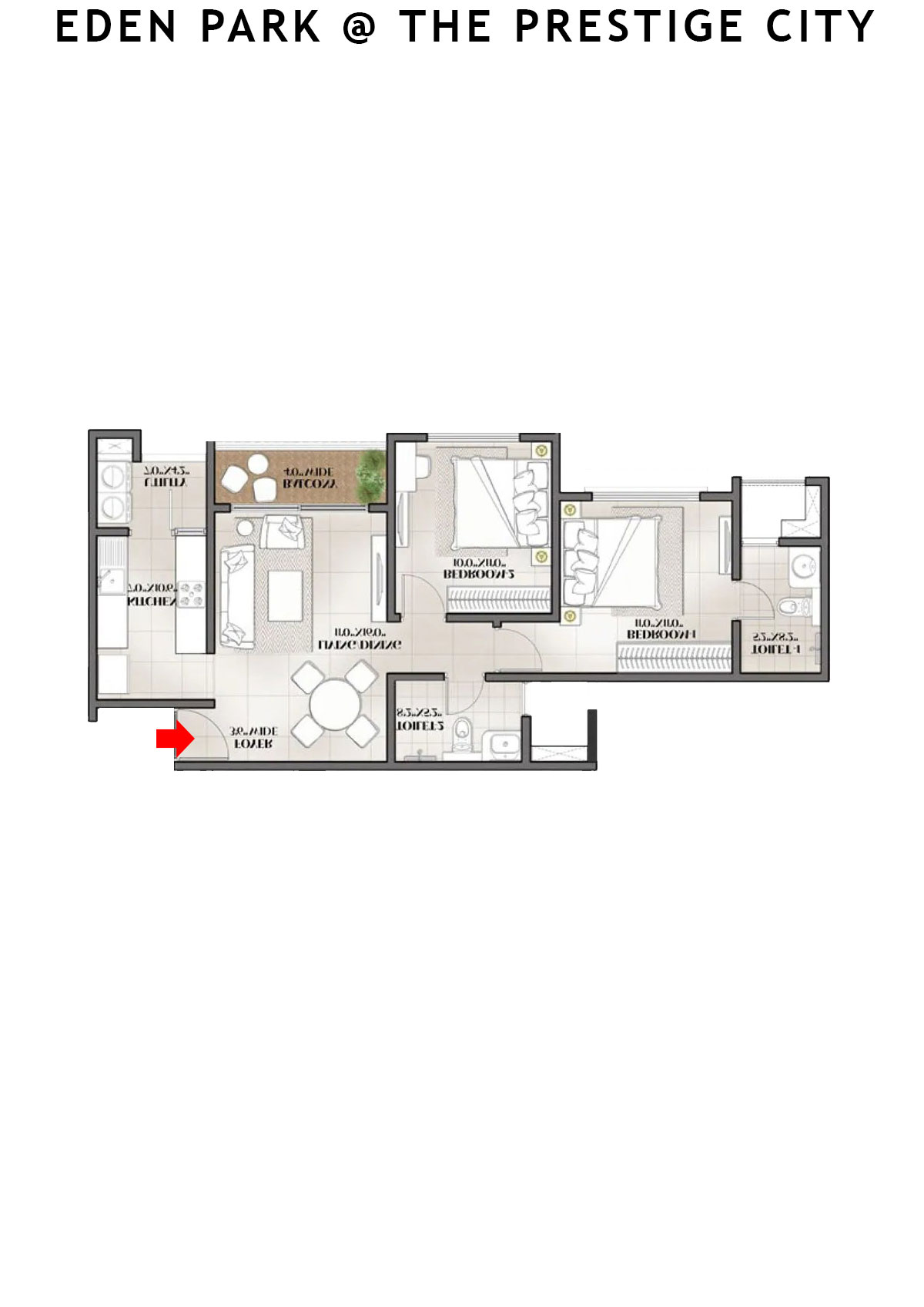 Eden park At The Prestige City Tower 8 Unit 6 (Type B2) Floor Plan