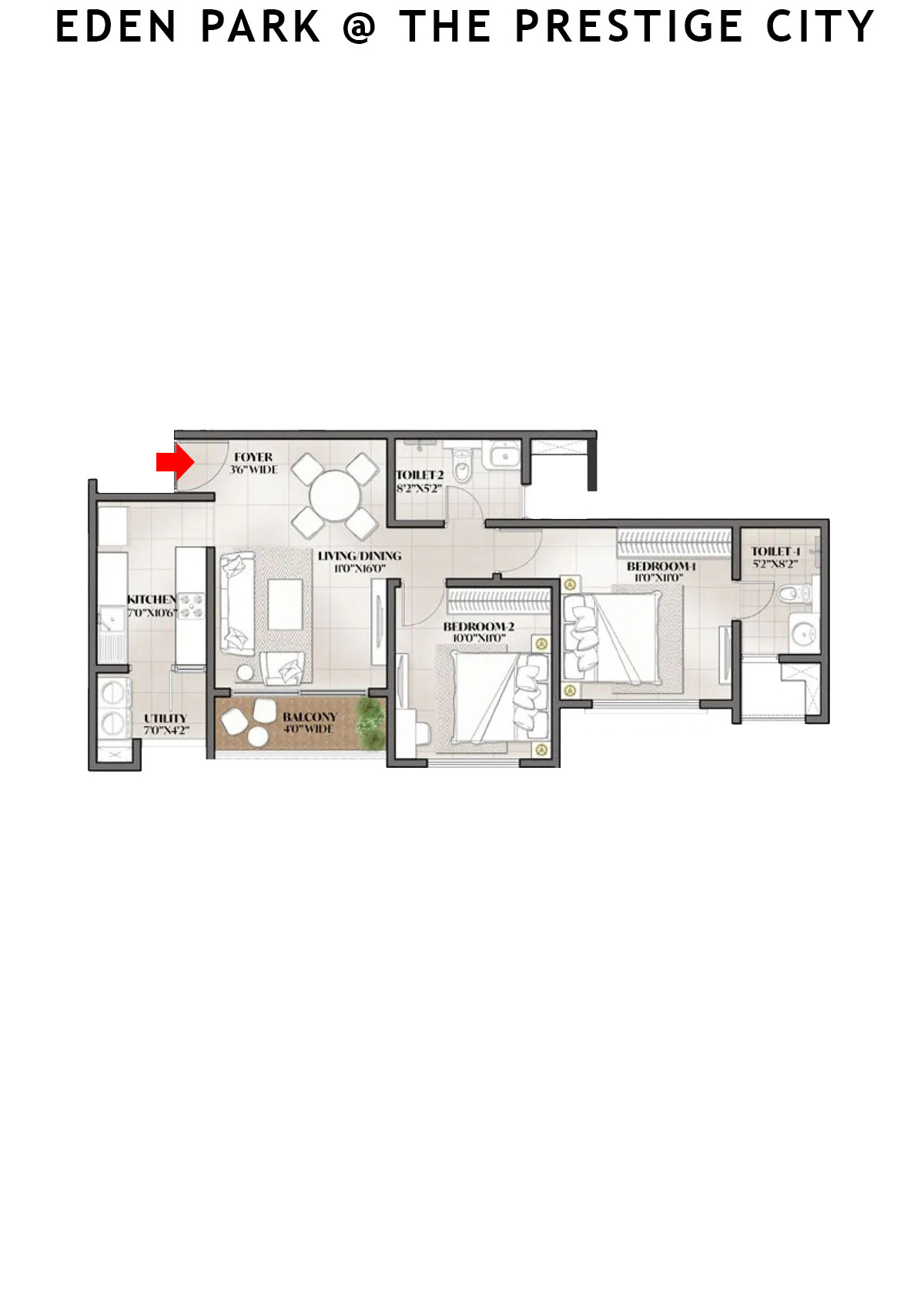 Eden park At The Prestige City Tower 8 Unit 7 (Type B2) Floor Plan