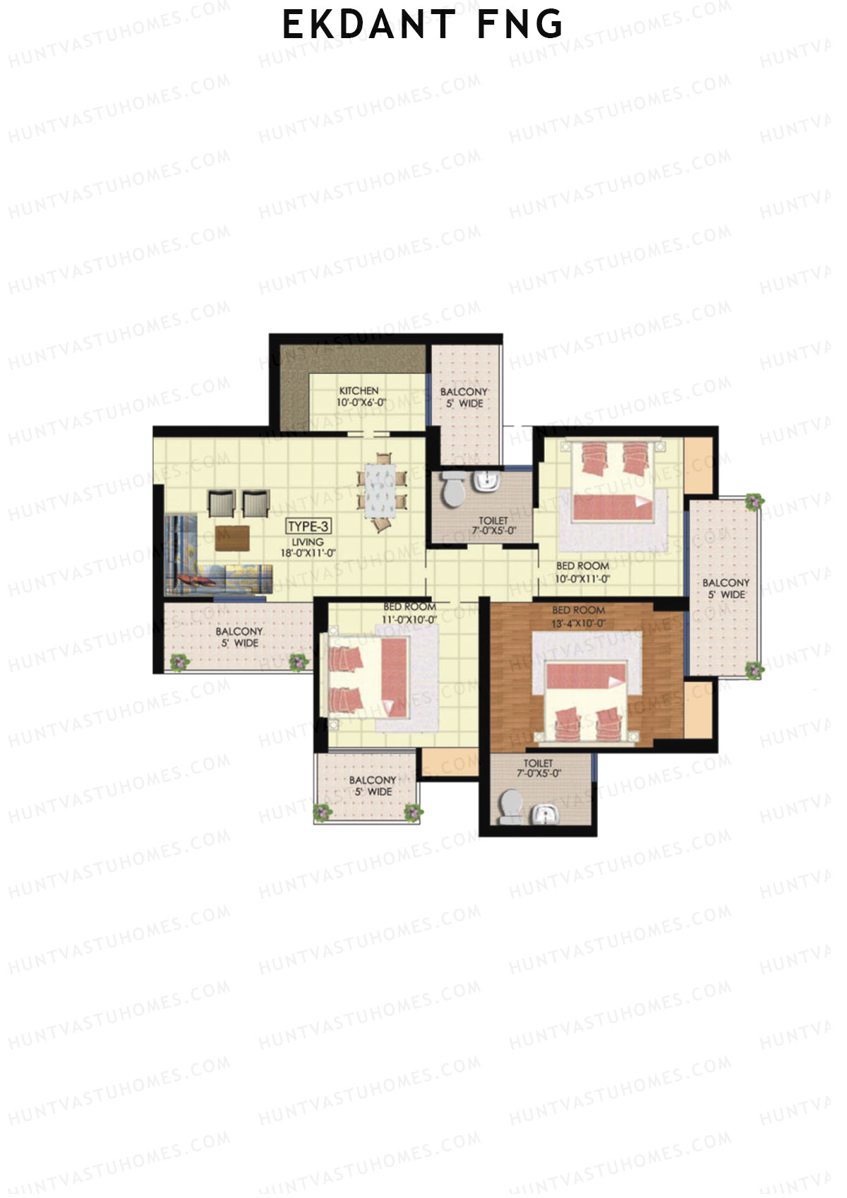 Ekdant FNG Tower E Unit 1 (Type 3) Floor Plan