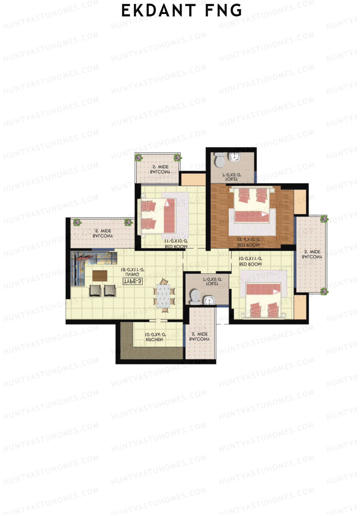 Ekdant FNG Tower E Unit 2 (Type 3) Floor Plan