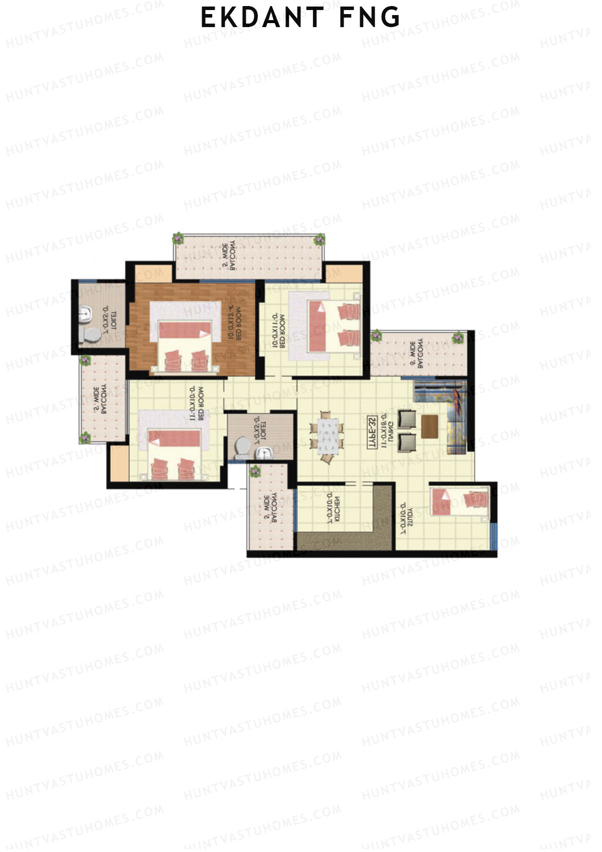 Ekdant FNG Tower E Unit 5 (Type 3S) Floor Plan