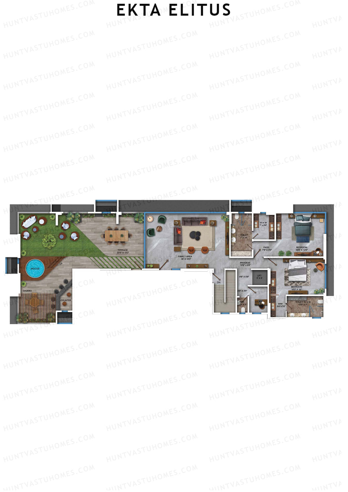 Ekta Elitus Tower 1 Unit 1 (Type DU) Floor Plan