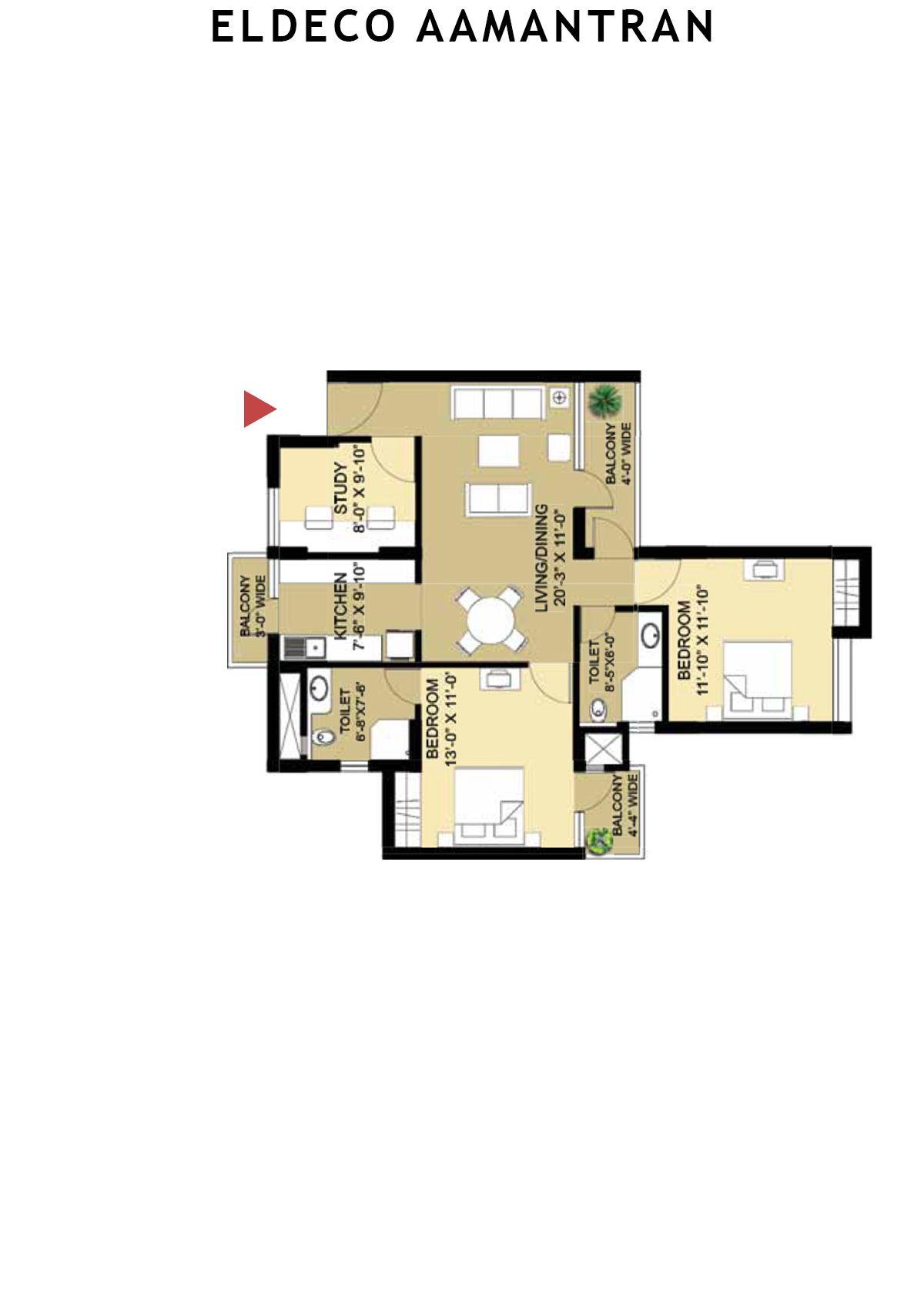 Eldeco Aamantran Tower S4 Unit E Floor Plan