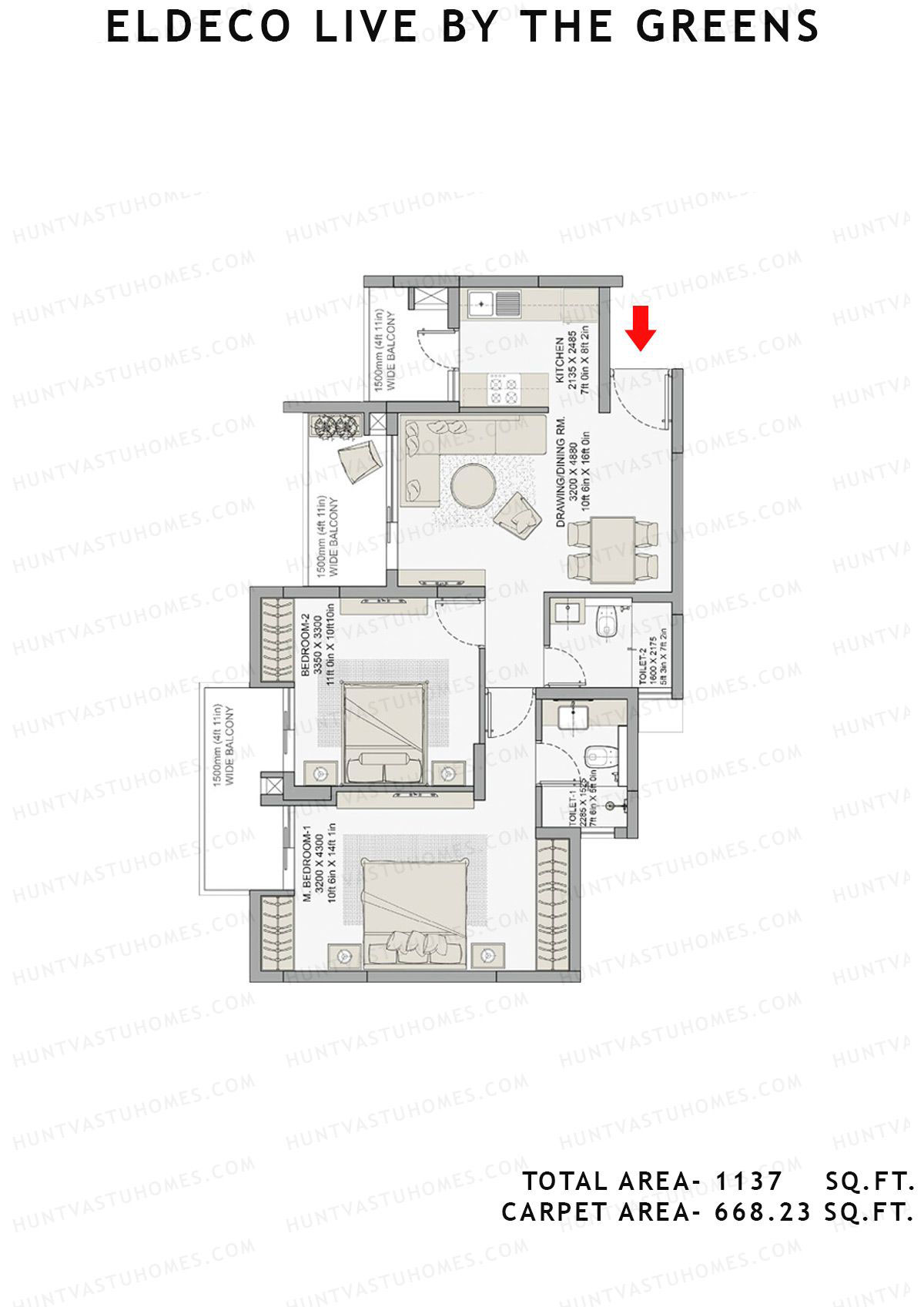 Eldeco Live By The Greens Tower Life1 Unit 2 (Type A1) Floor Plan