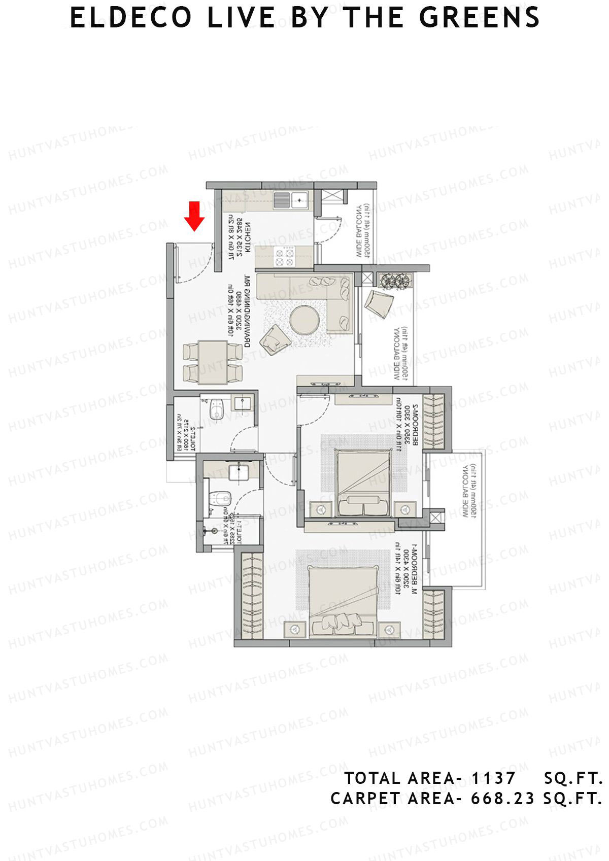 Eldeco Live By The Greens Tower Life2 Unit 1 (Type A1) Floor Plan