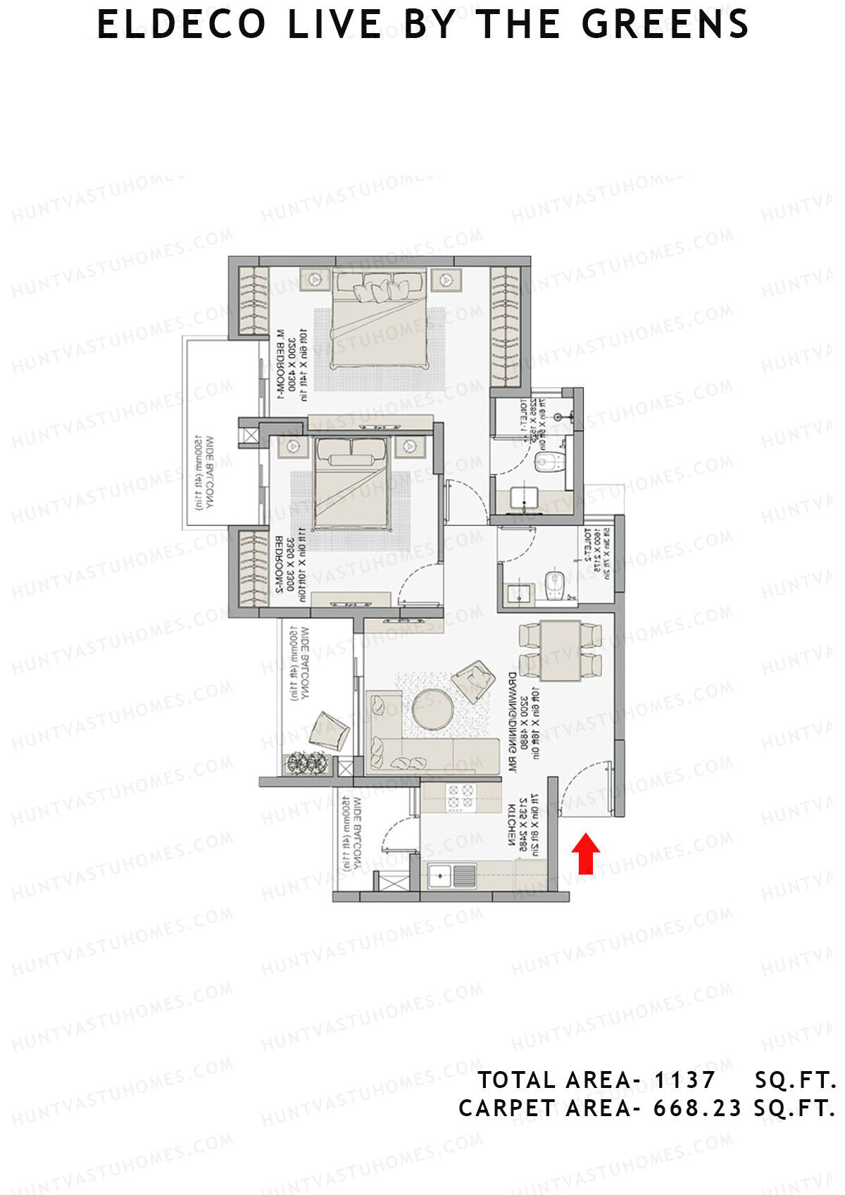 Eldeco Live By The Greens Tower Life2 Unit 4 (Type A1) Floor Plan
