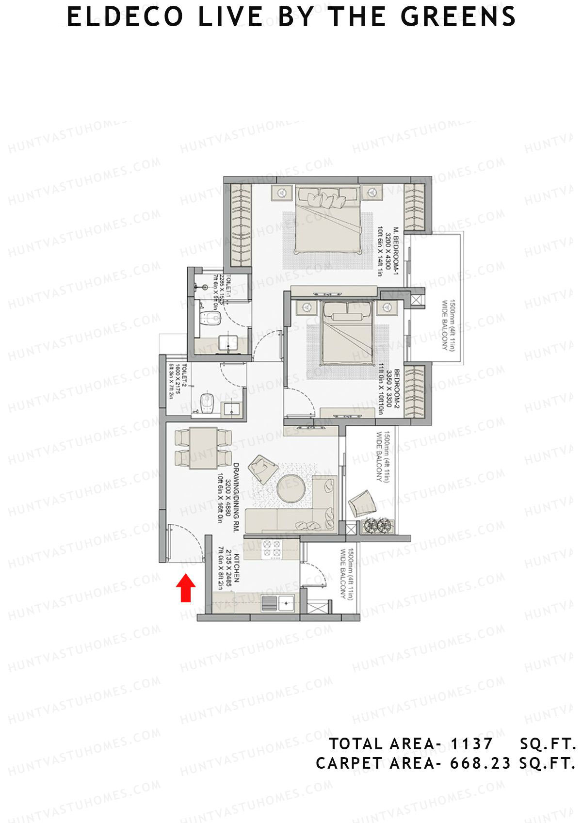 Eldeco Live By The Greens Tower Life4 Unit 5 (Type A1) Floor Plan