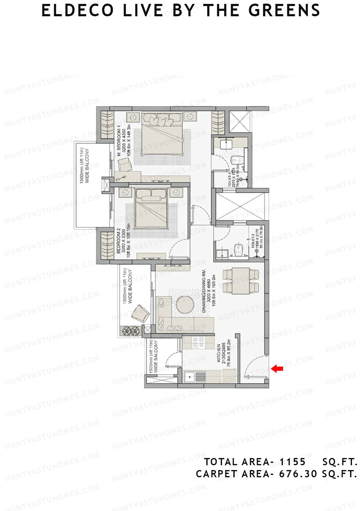 Eldeco Live By The Greens Tower Life4 Unit 3 (Type A2) Floor Plan