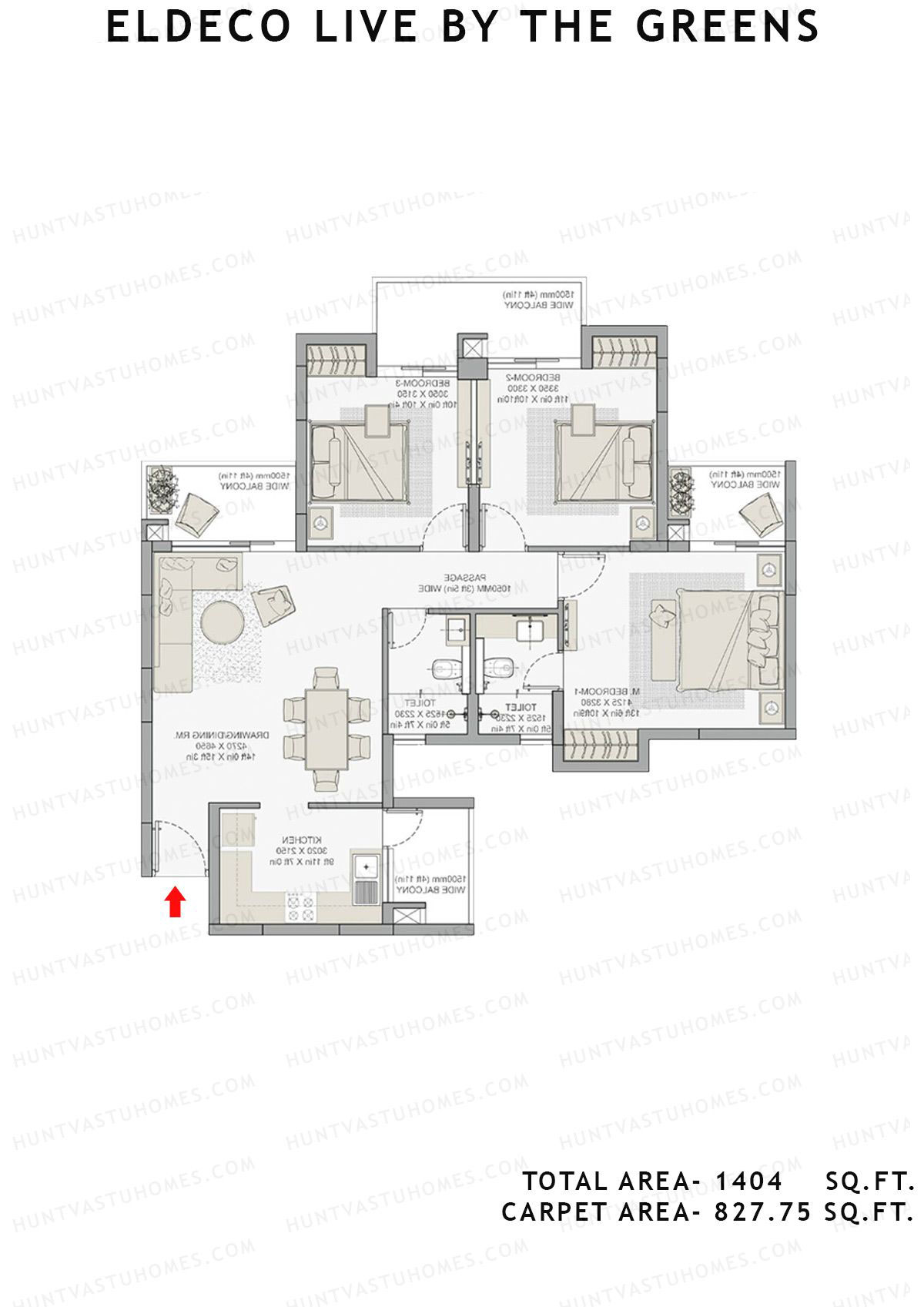 Eldeco Live By The Greens Tower Verve1 Unit 1 (Type B) Floor Plan