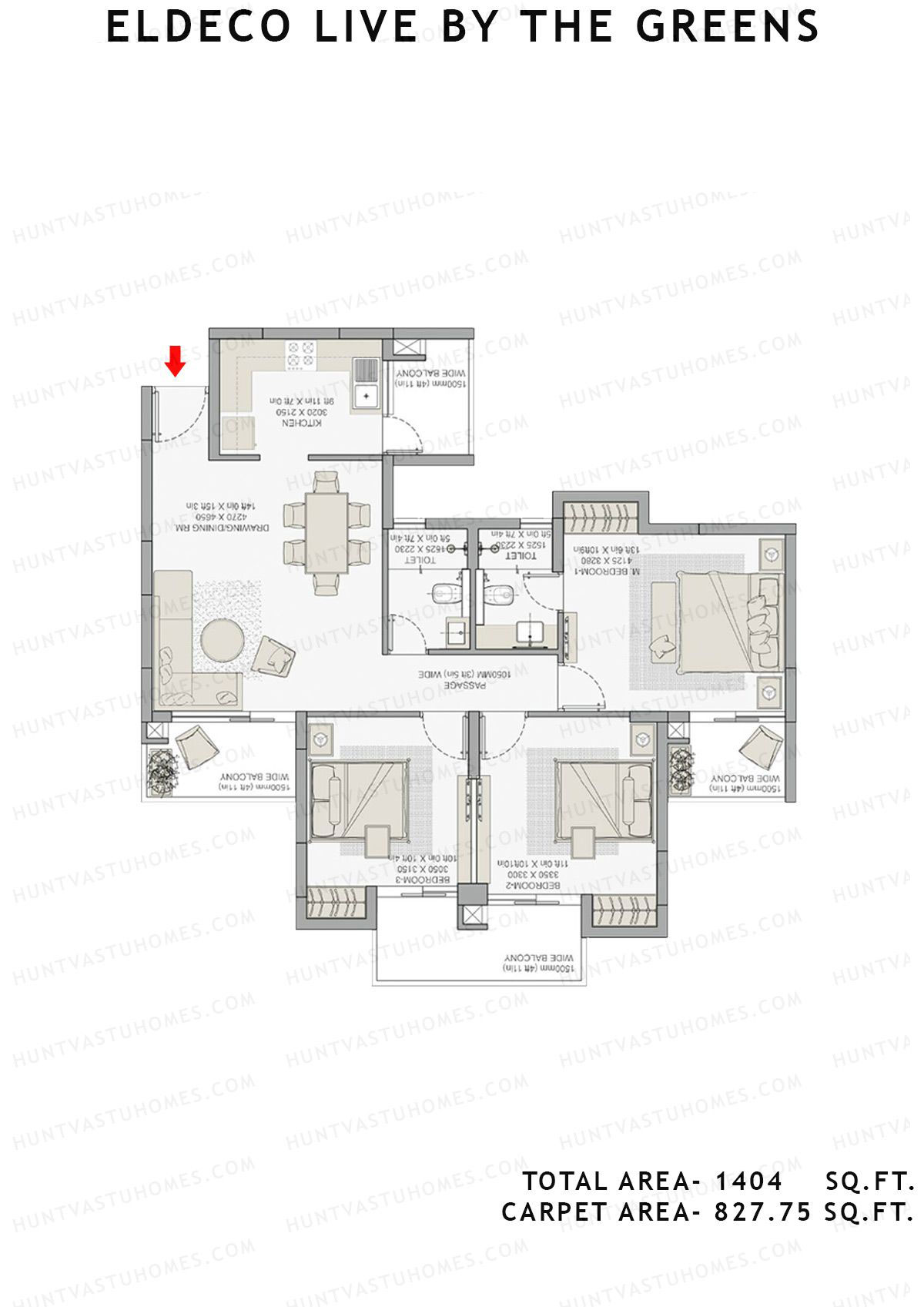 Eldeco Live By The Greens Tower Verve1 Unit 2 (Type B) Floor Plan