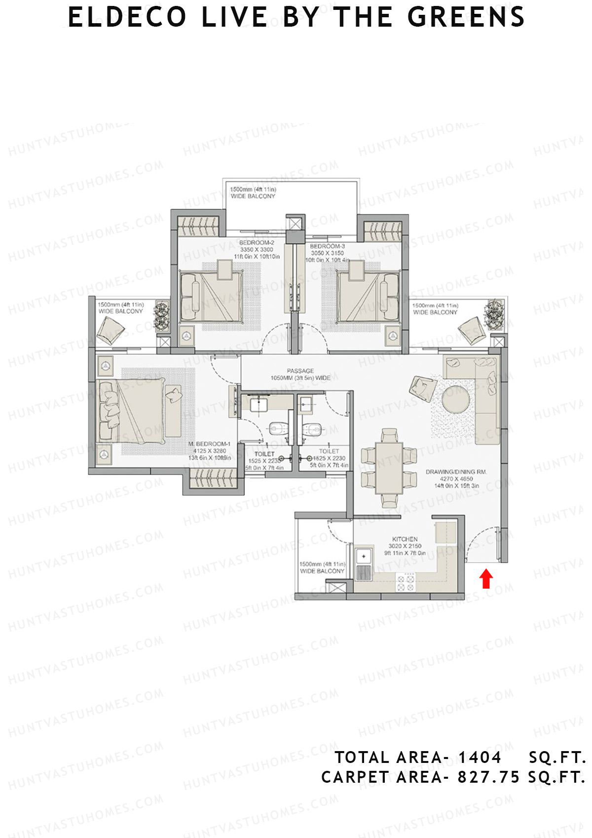 Eldeco Live By The Greens Tower Verve4 Unit 4 (Type B) Floor Plan