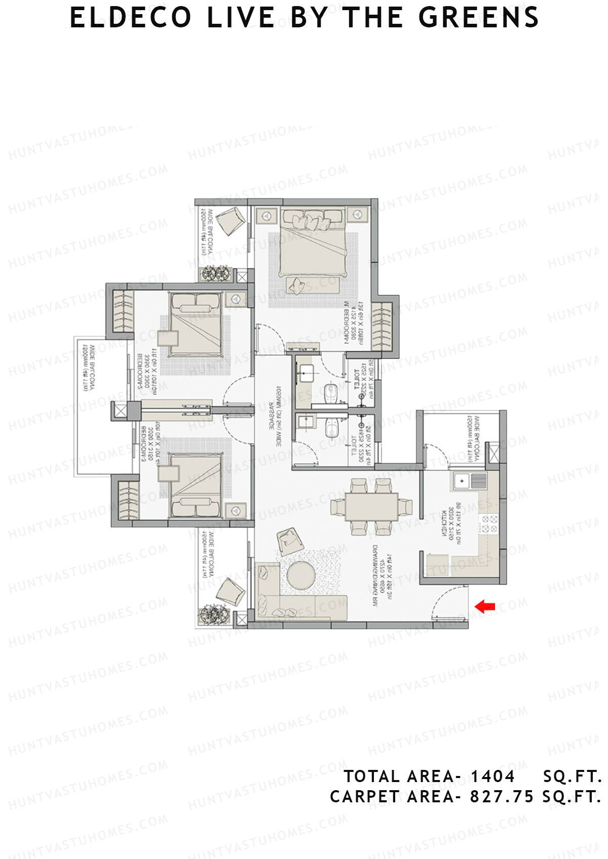 Eldeco Live By The Greens Tower Verve5 Unit 1 (Type B) Floor Plan