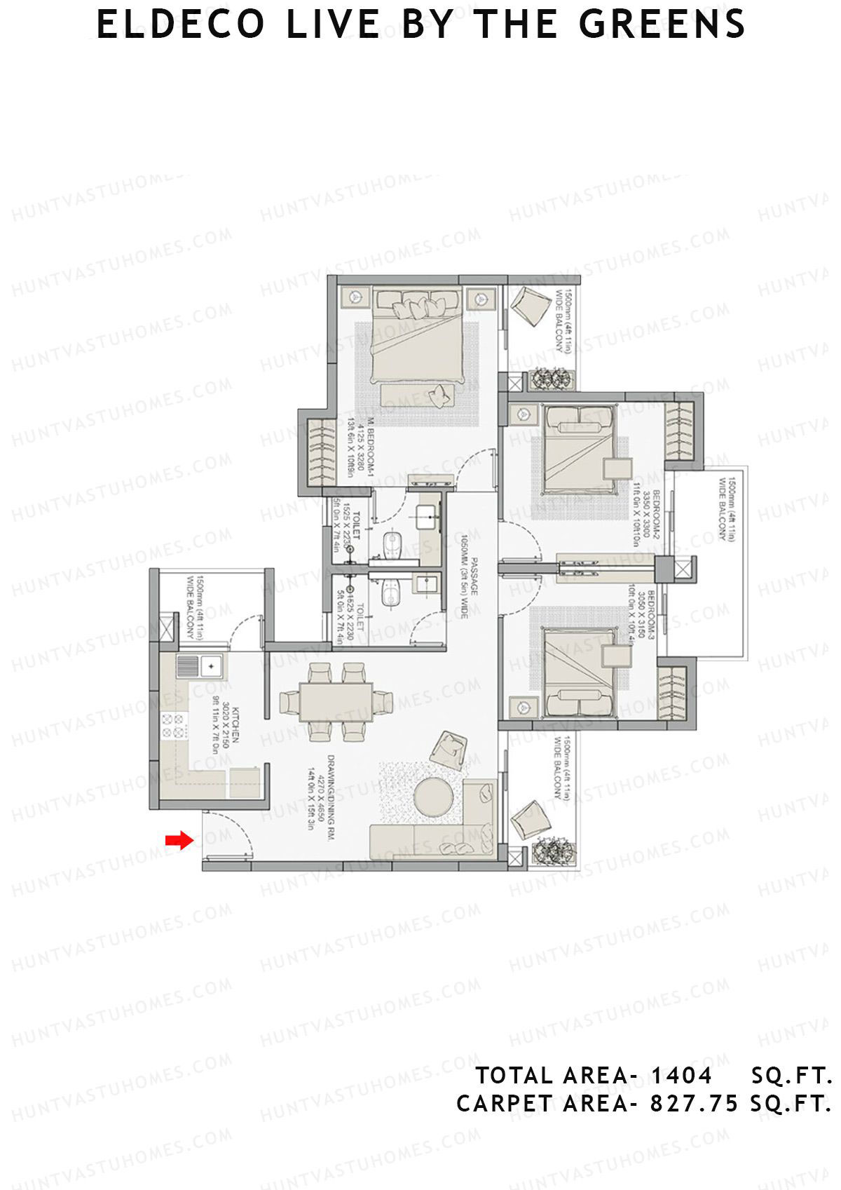 Eldeco Live By The Greens Tower Verve5 Unit 2 (Type B) Floor Plan