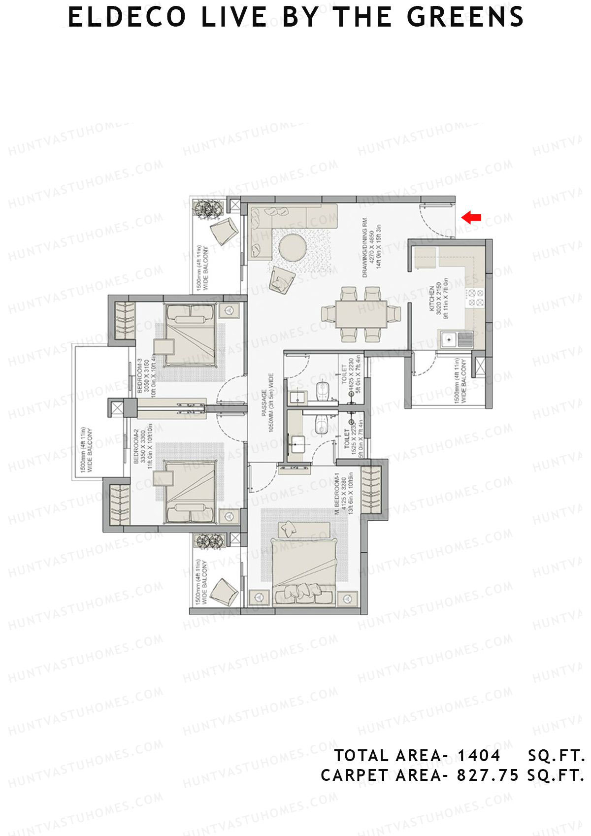 Eldeco Live By The Greens Tower Verve6 Unit 4 (Type B) Floor Plan