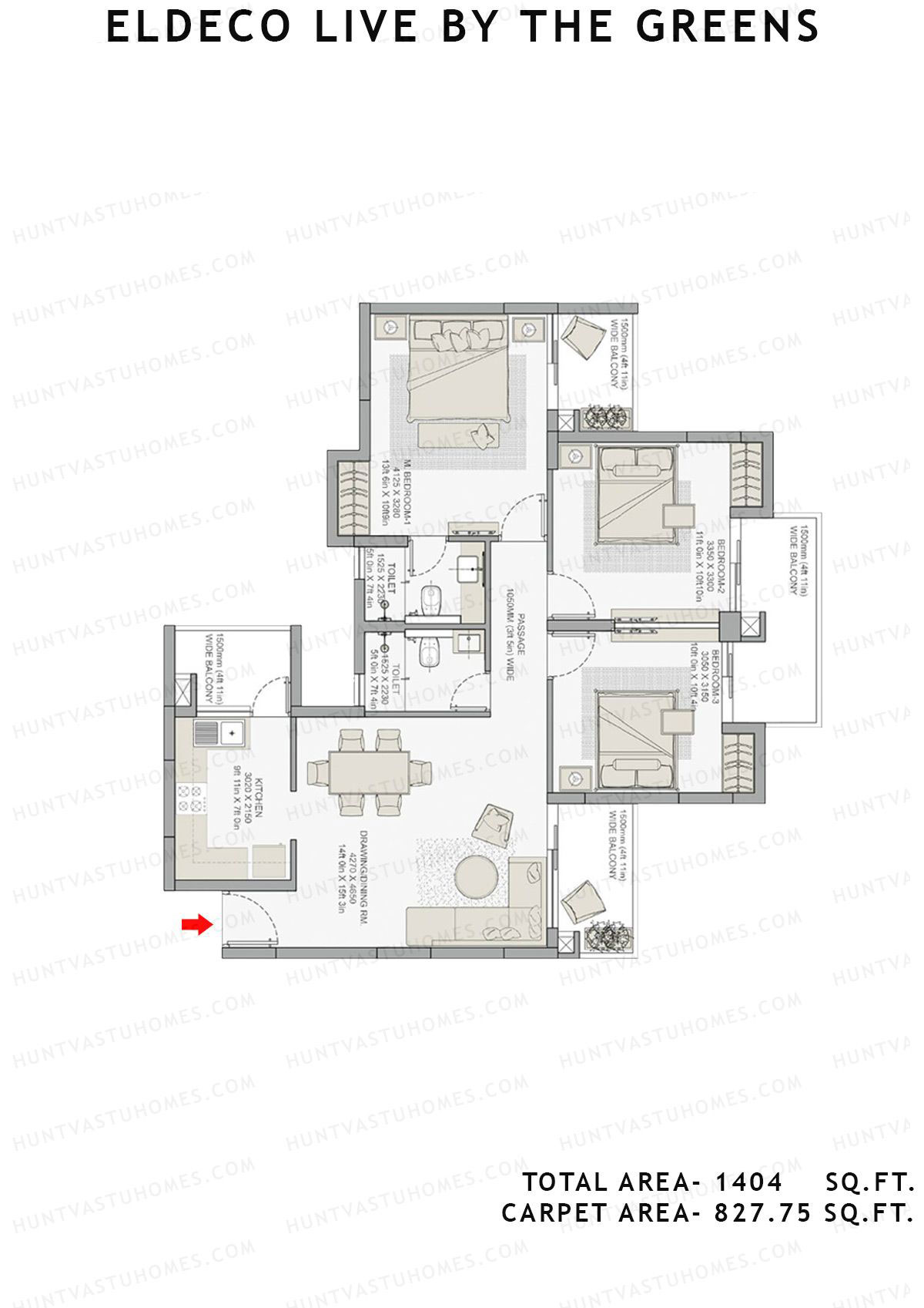 Eldeco Live By The Greens Tower Verve7 Unit 2 (Type B) Floor Plan