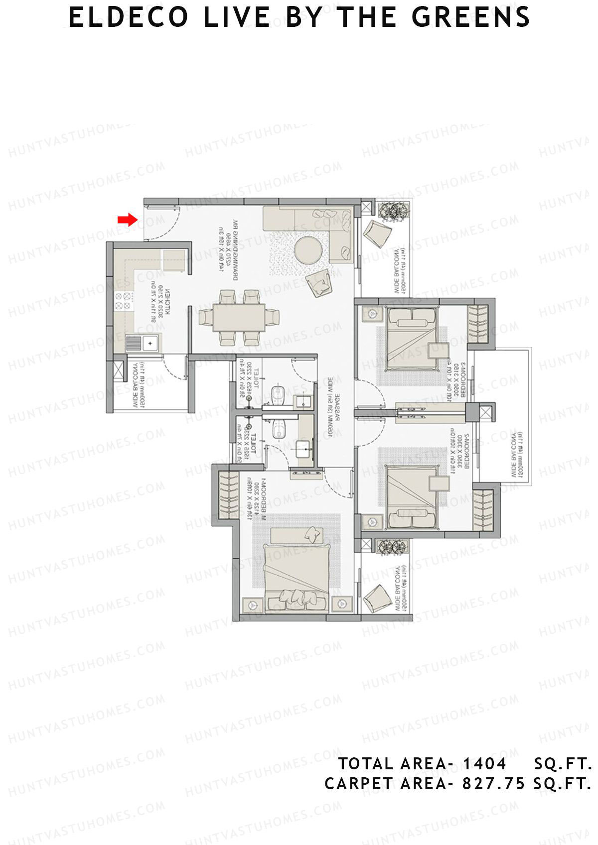 Eldeco Live By The Greens Tower Verve7 Unit 3 (Type B) Floor Plan