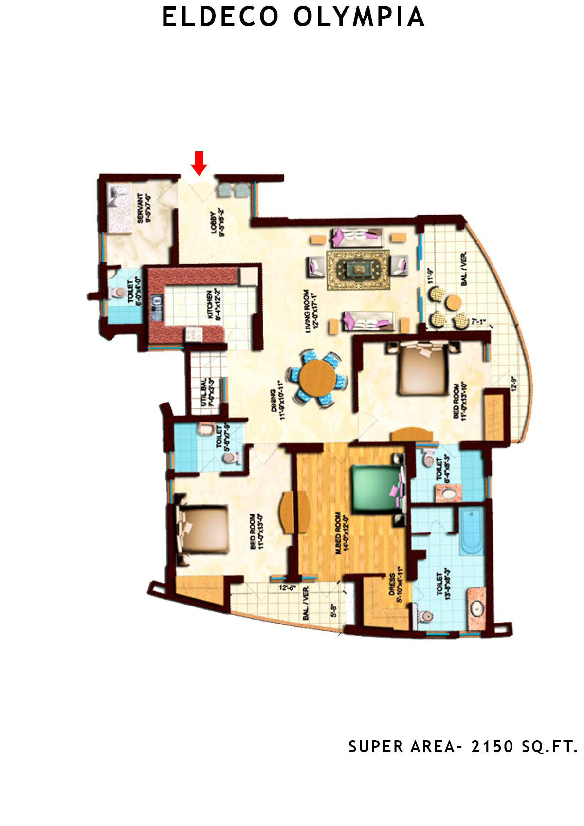 Eldeco Olympia OLYMPIA 1 Unit X02 (Type A) Floor Plan