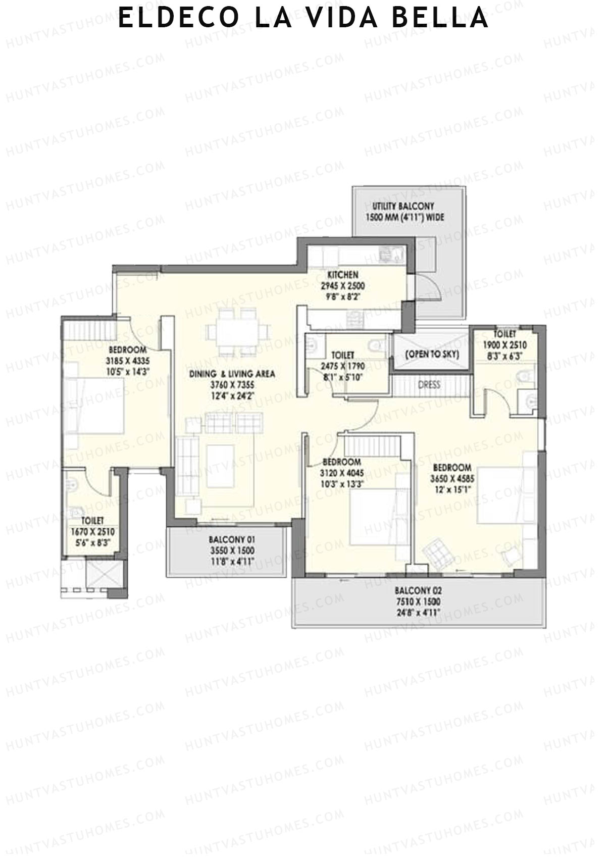 Eldeco la vida bella Bellisimo 1 Unit 1 (Type 1) Floor Plan