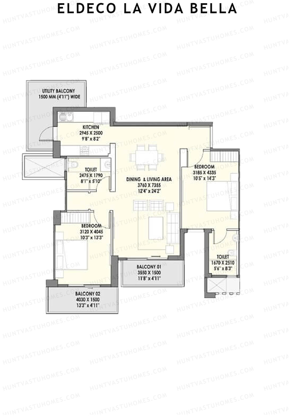 Eldeco la vida bella Bellisimo 1 Unit 2 (Type 3) Floor Plan