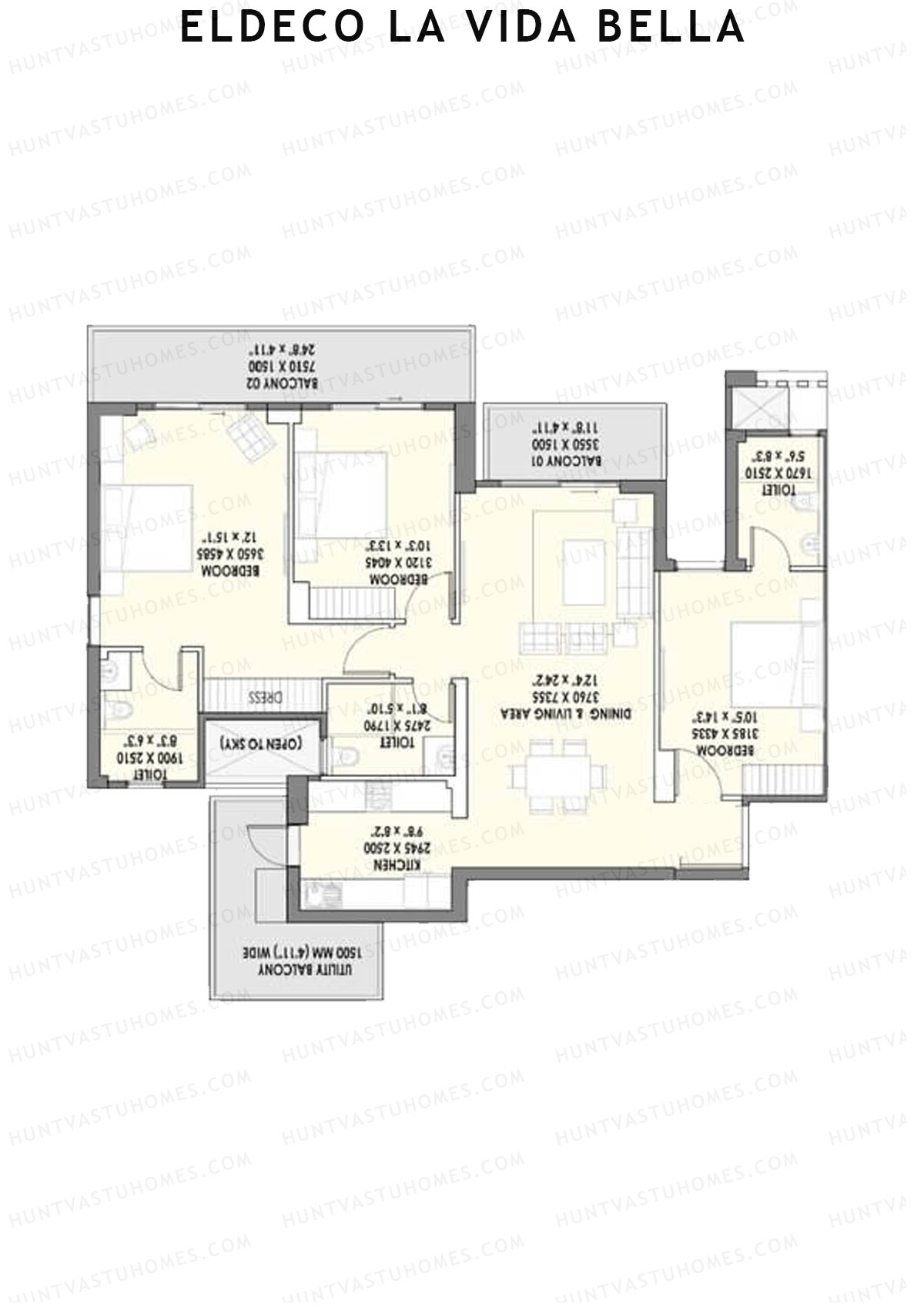 Eldeco la vida bella Bellisimo 1 Unit 3 (Type 1) Floor Plan