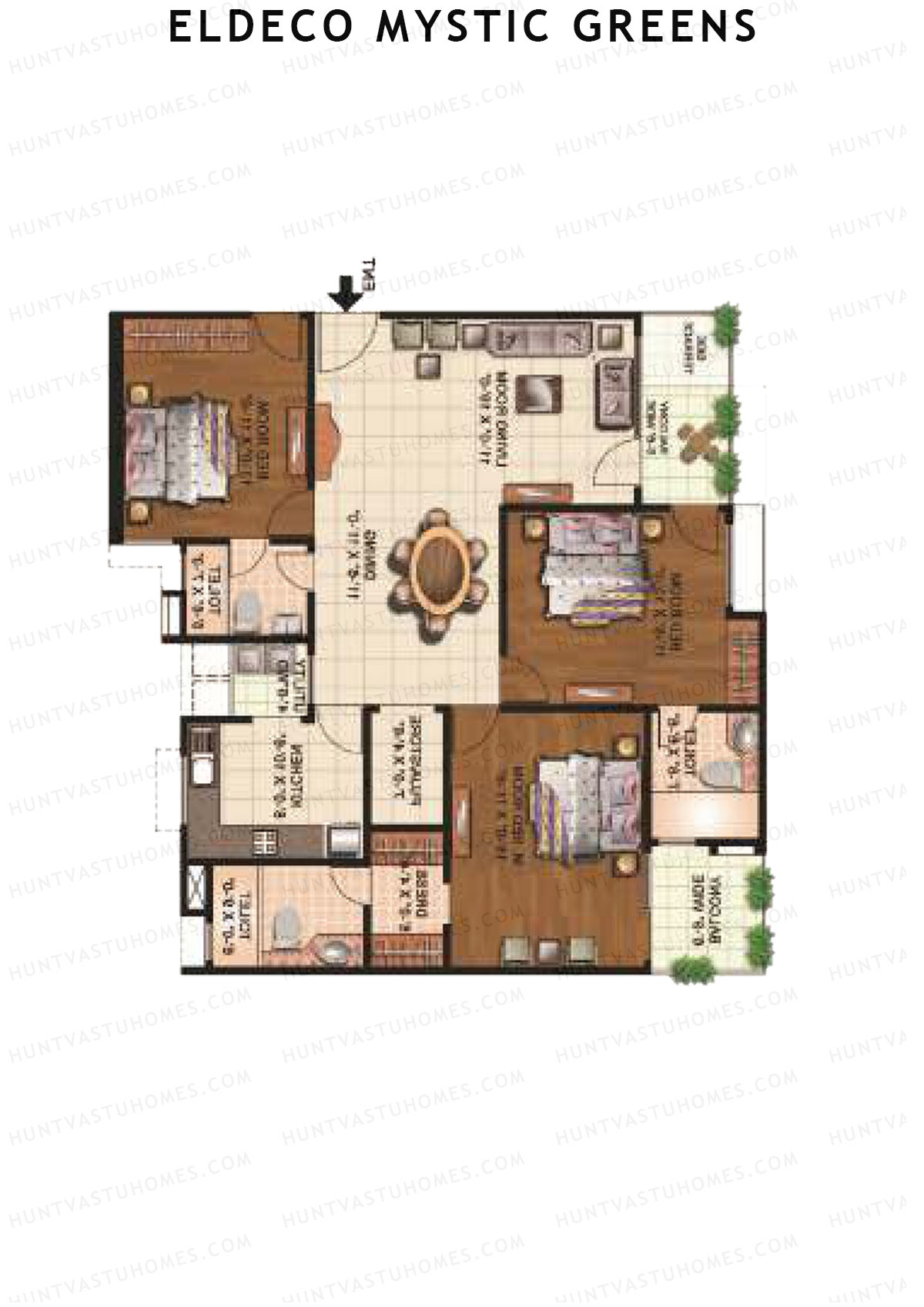 Eldeco Mystic Greens Tower 8 Unit B Floor Plan