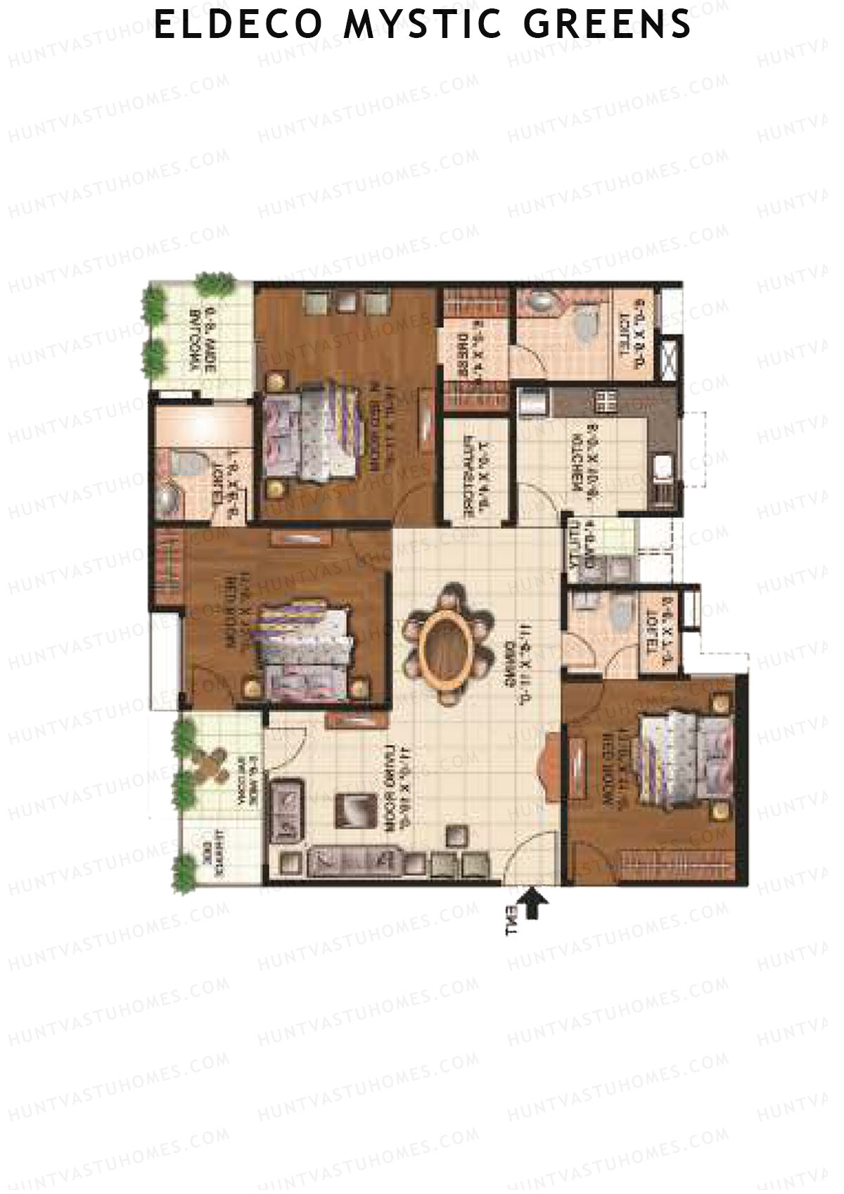 Eldeco Mystic Greens Tower 8 Unit D Floor Plan