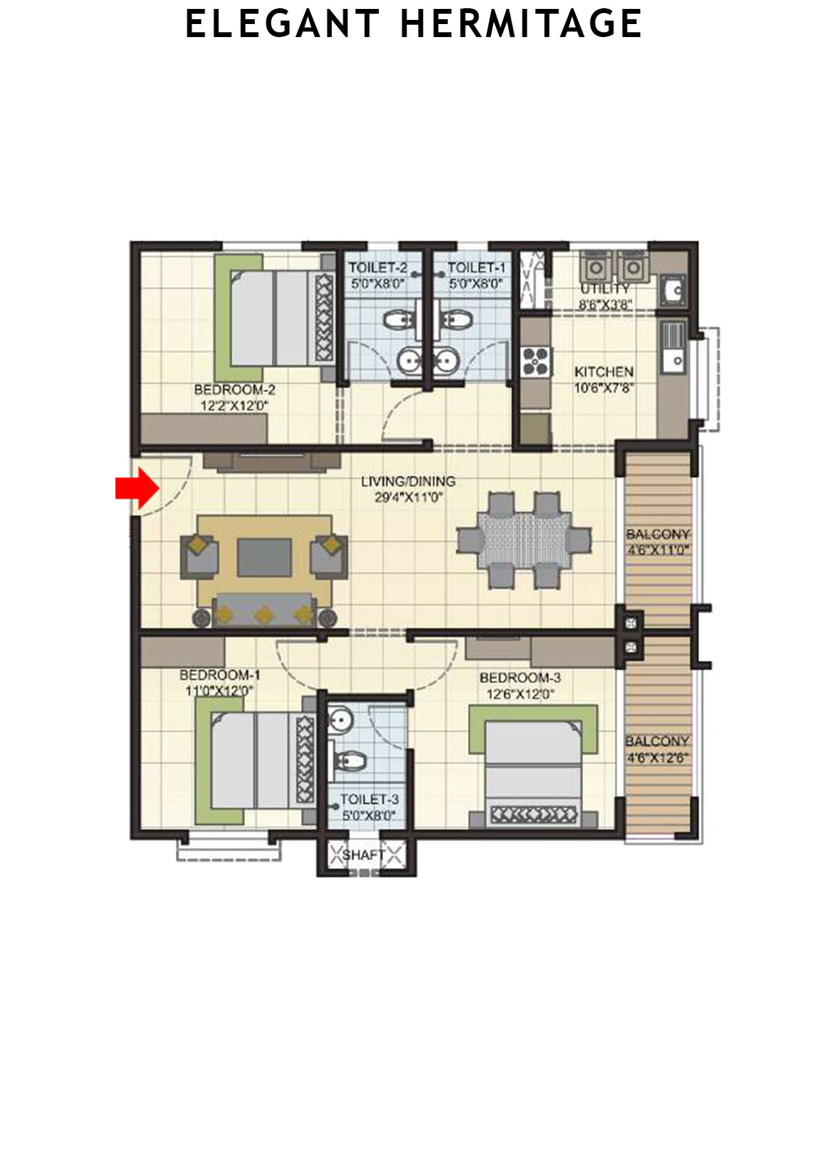 Elegant Hermitage Tower 1 Unit 3 Floor Plan