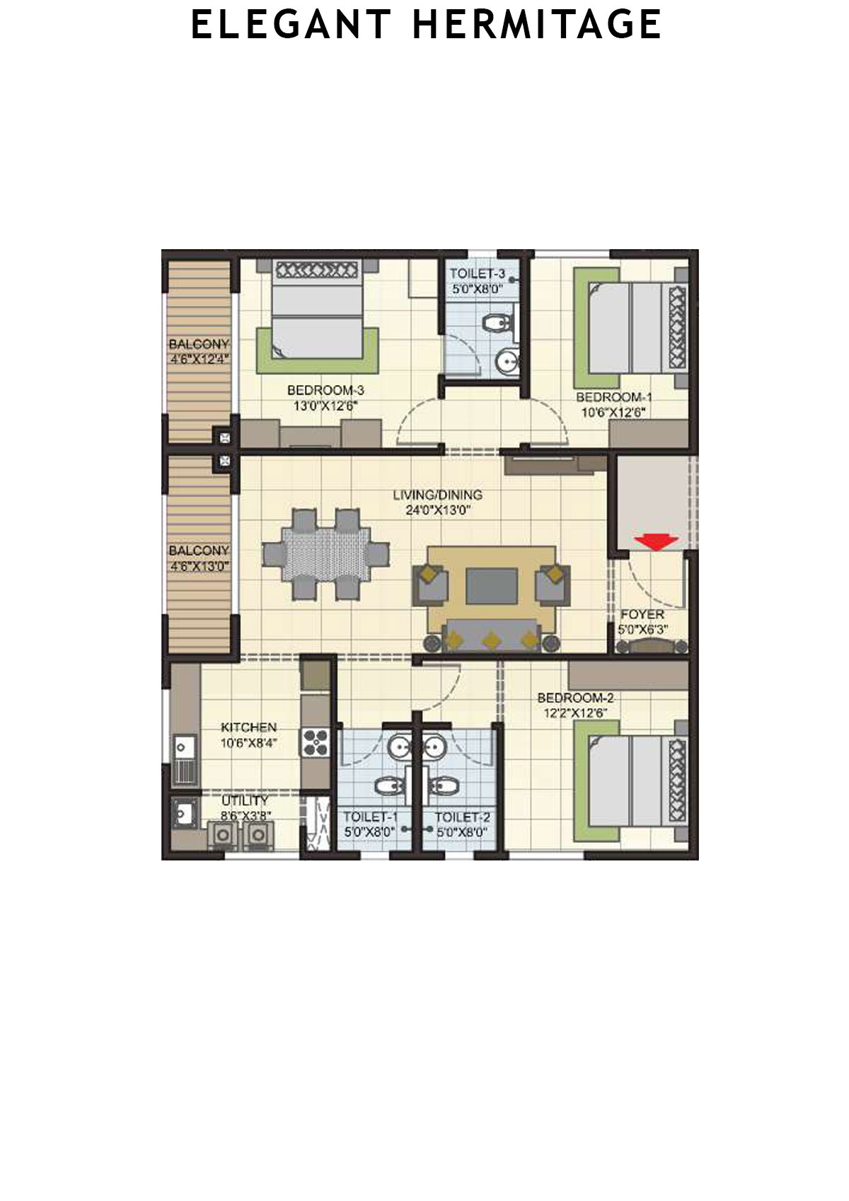 Elegant Hermitage Tower 3 Unit 1 Floor Plan