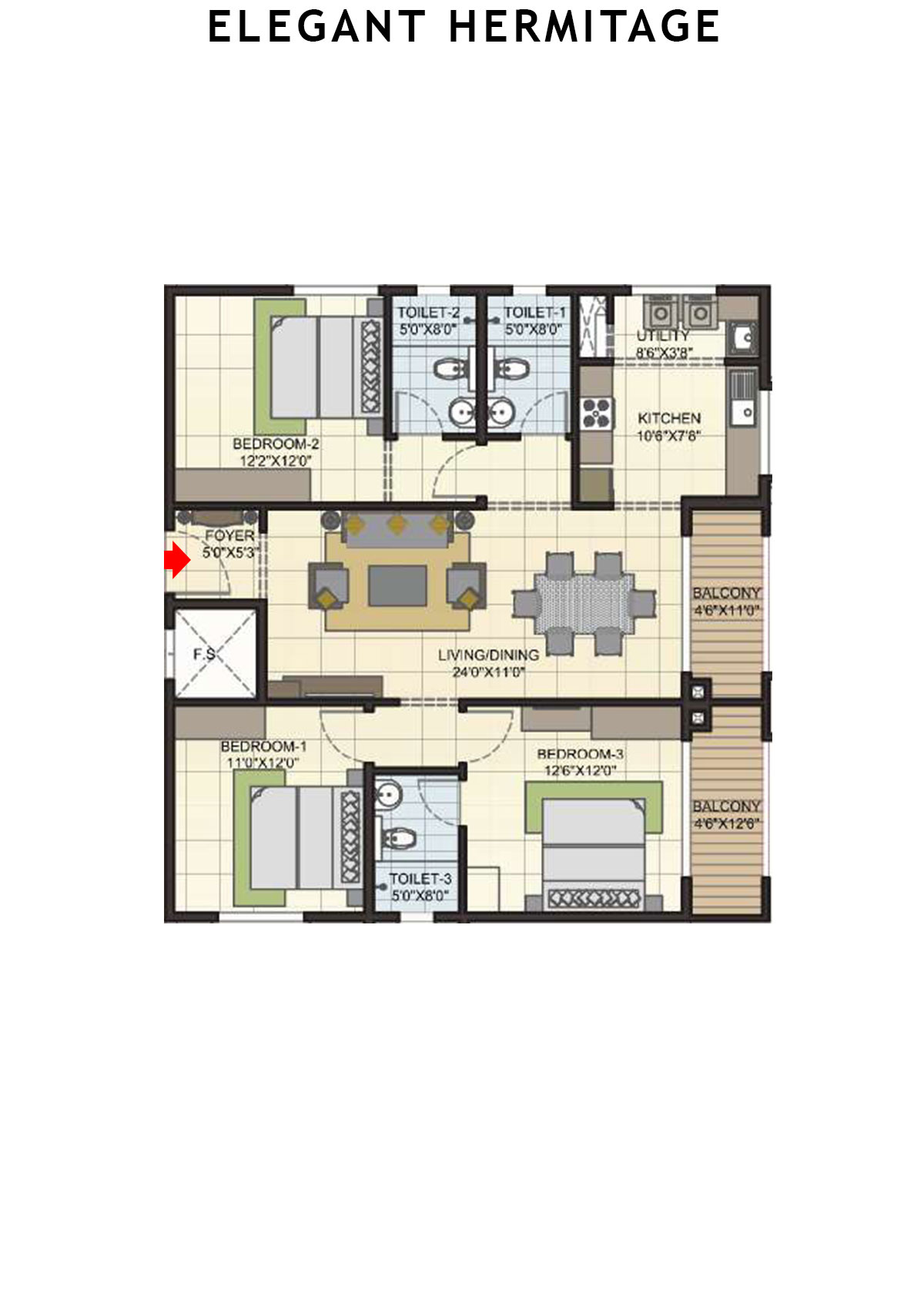 Elegant Hermitage Tower 3 Unit 4 Floor Plan