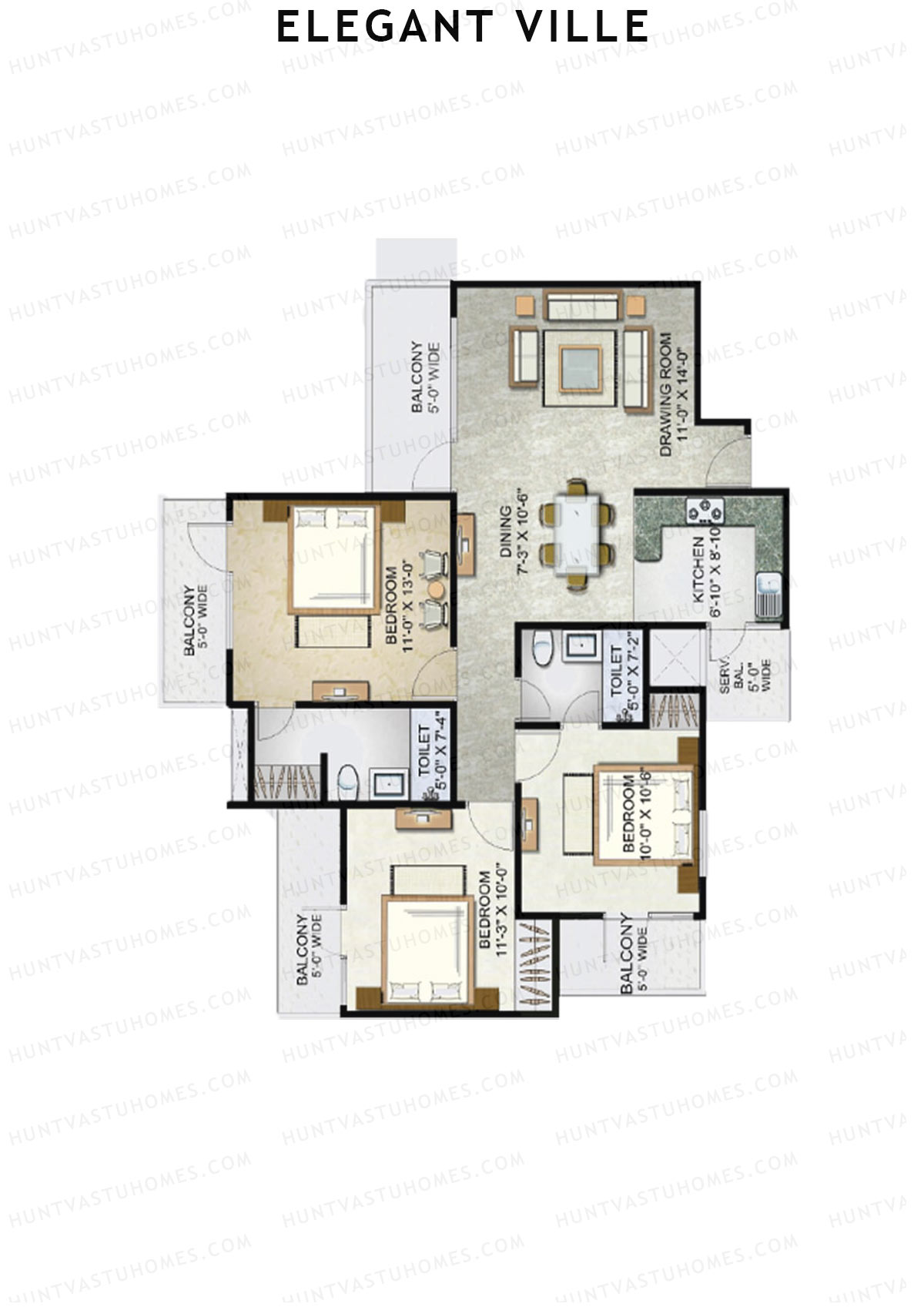 Elegant Ville Tower E Unit 7 (Type 3) Floor Plan