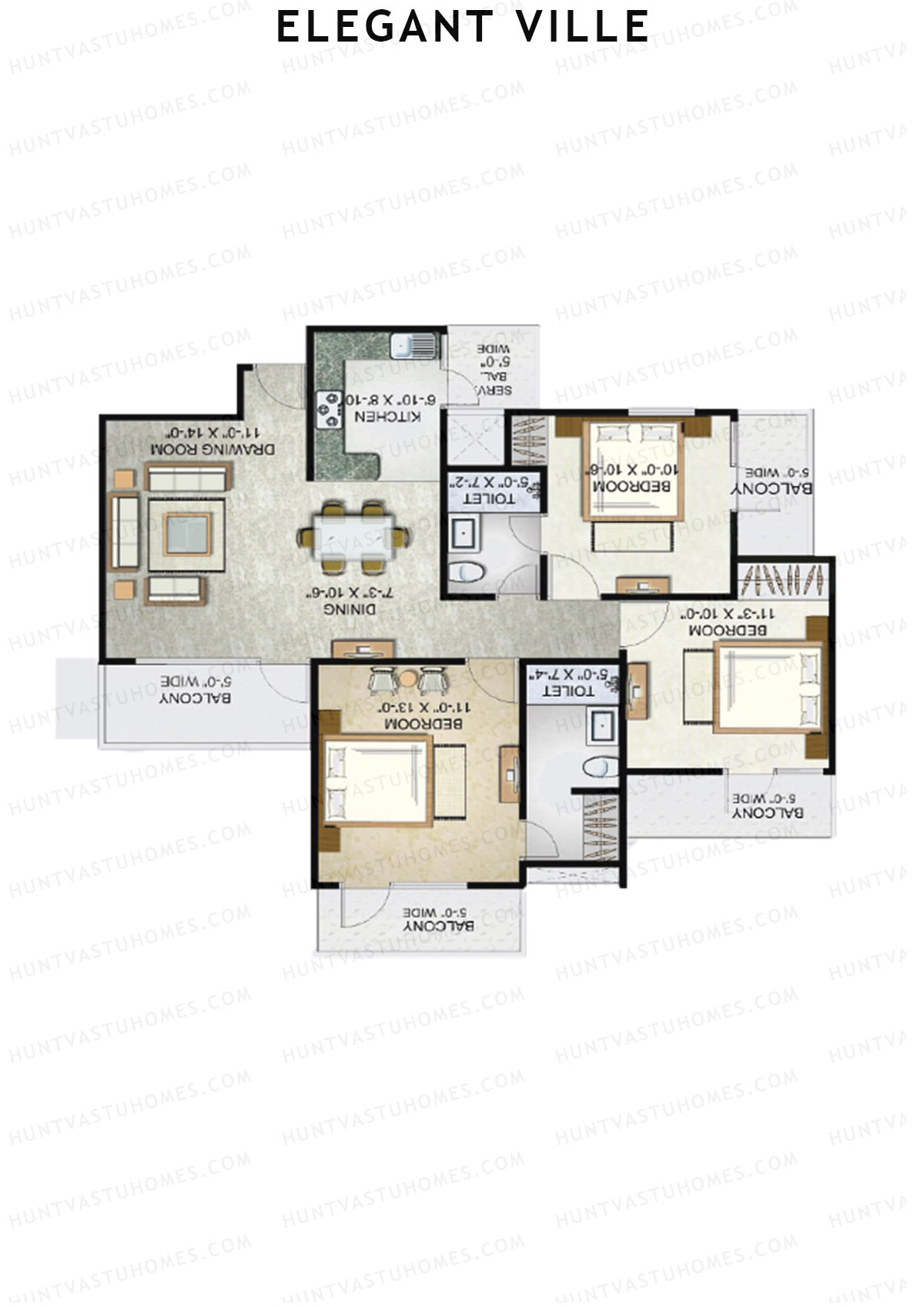 Elegant Ville Tower F Unit 2 (Type 3) Floor Plan