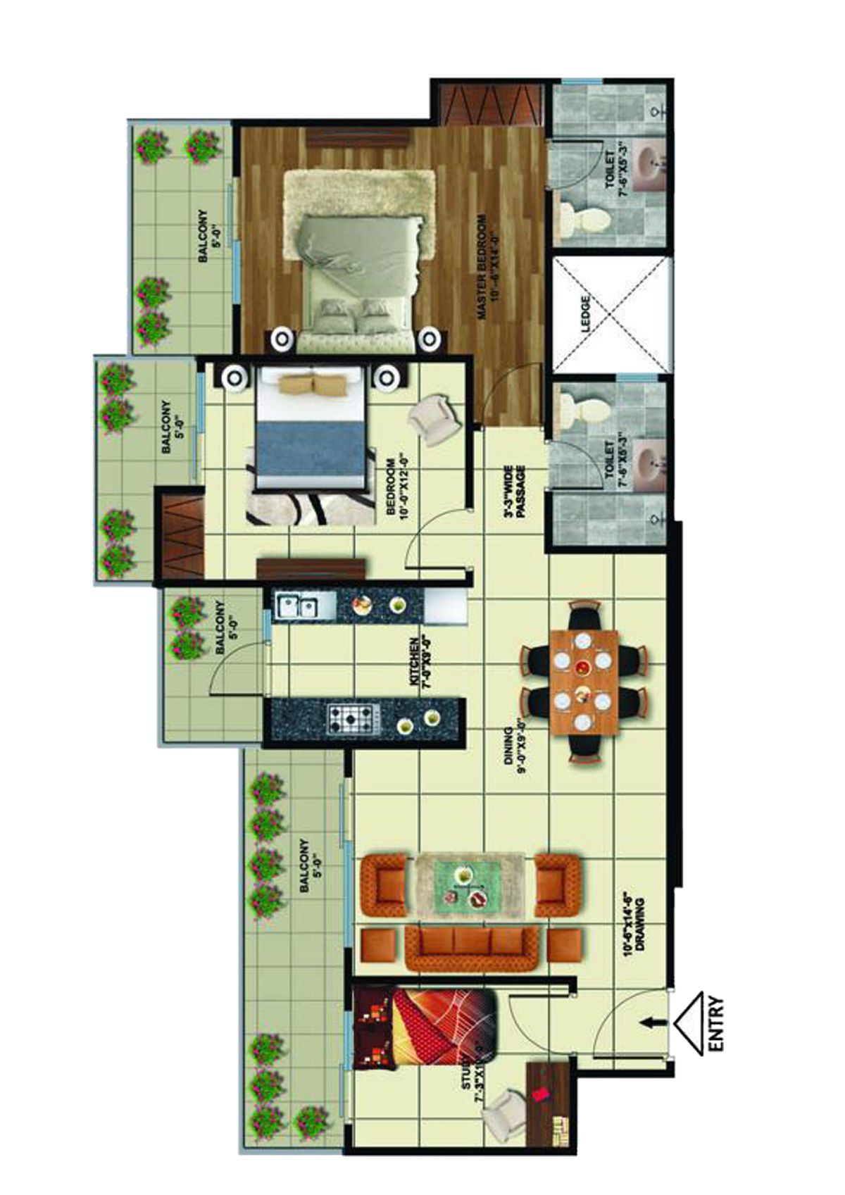 Elite Golf Greens Tower D Unit 1 Floor Plan