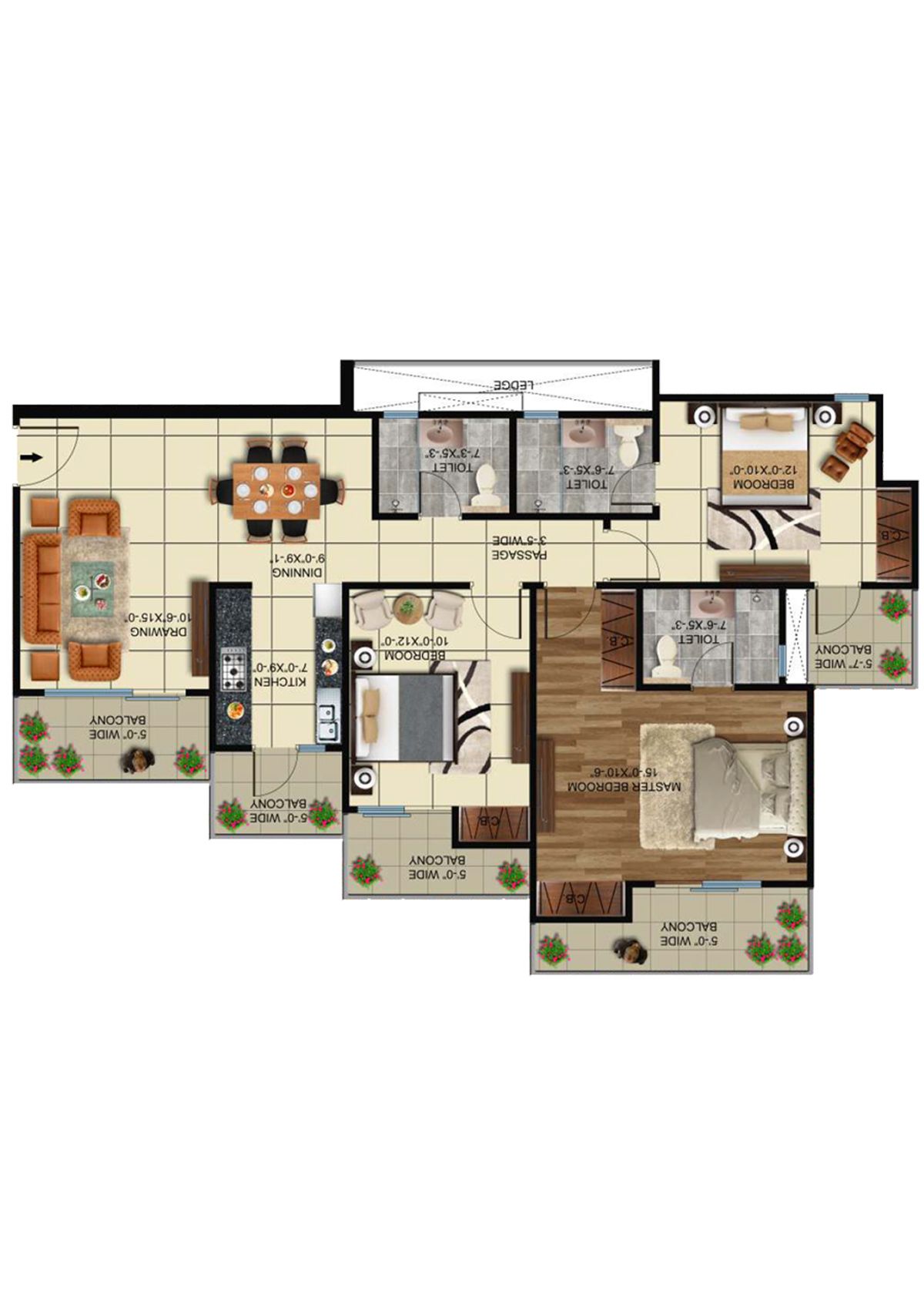 Elite Golf Greens Tower B Unit 4 Floor Plan