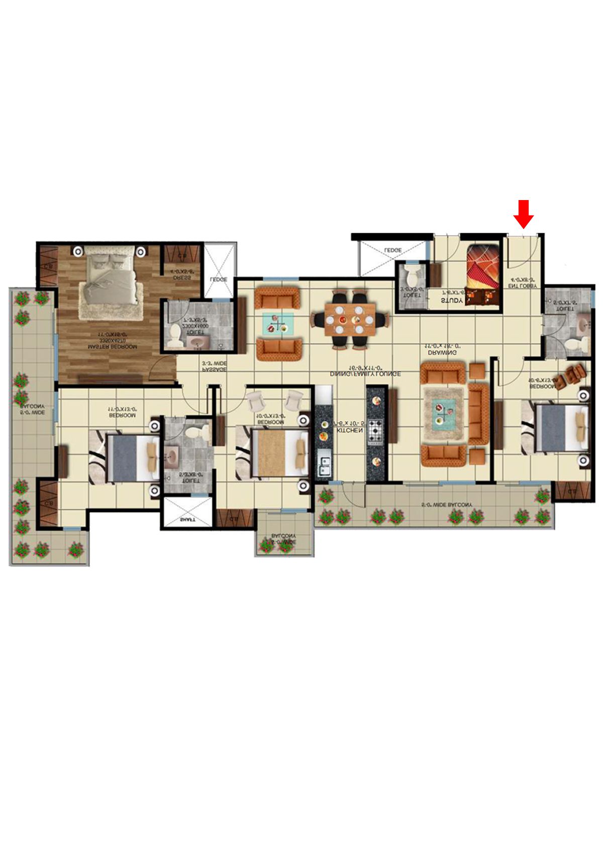 Elite Golf Greens Tower A Unit 1, A2 Floor Plan