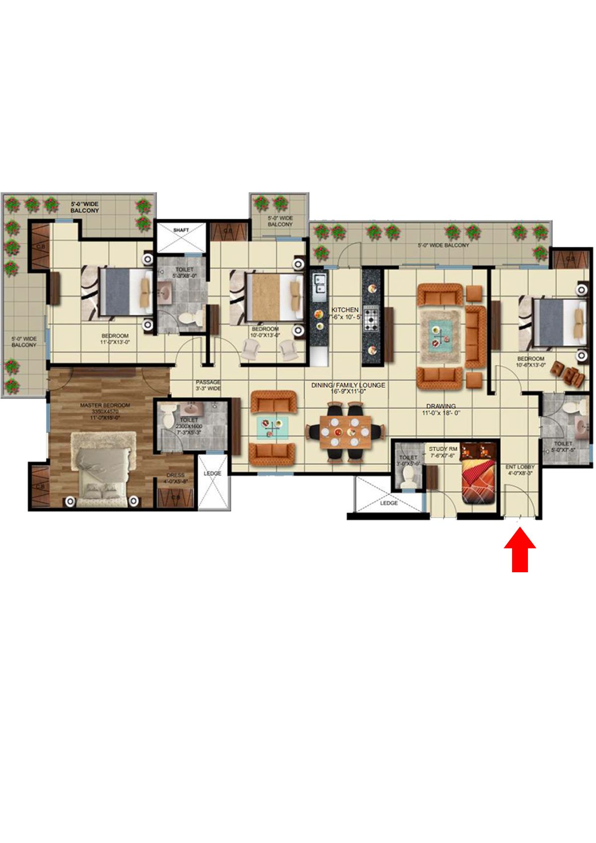 Elite Golf Greens Tower A Unit 2, A1 Floor Plan