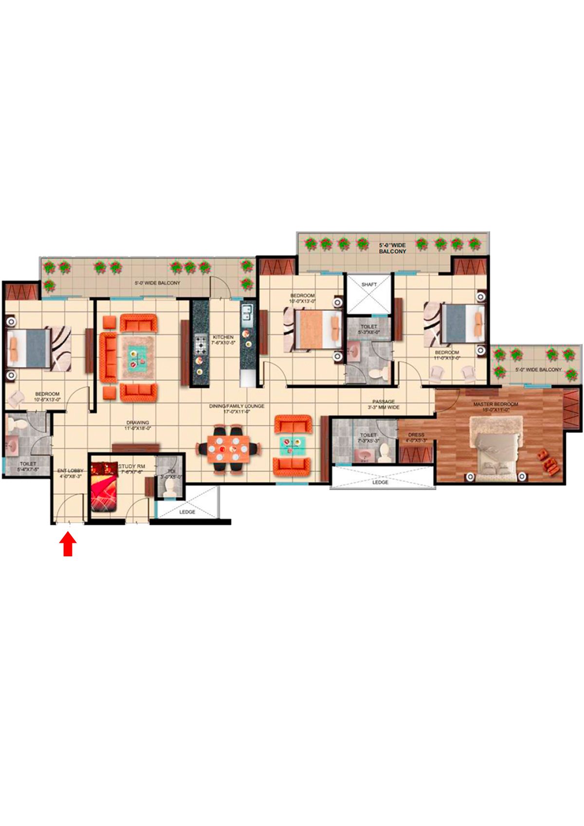 Elite Golf Greens Tower A Unit 3, A3 Floor Plan