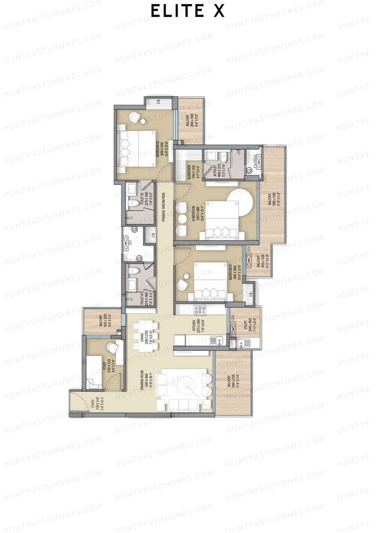 Elite X Tower B Unit 3 Floor Plan