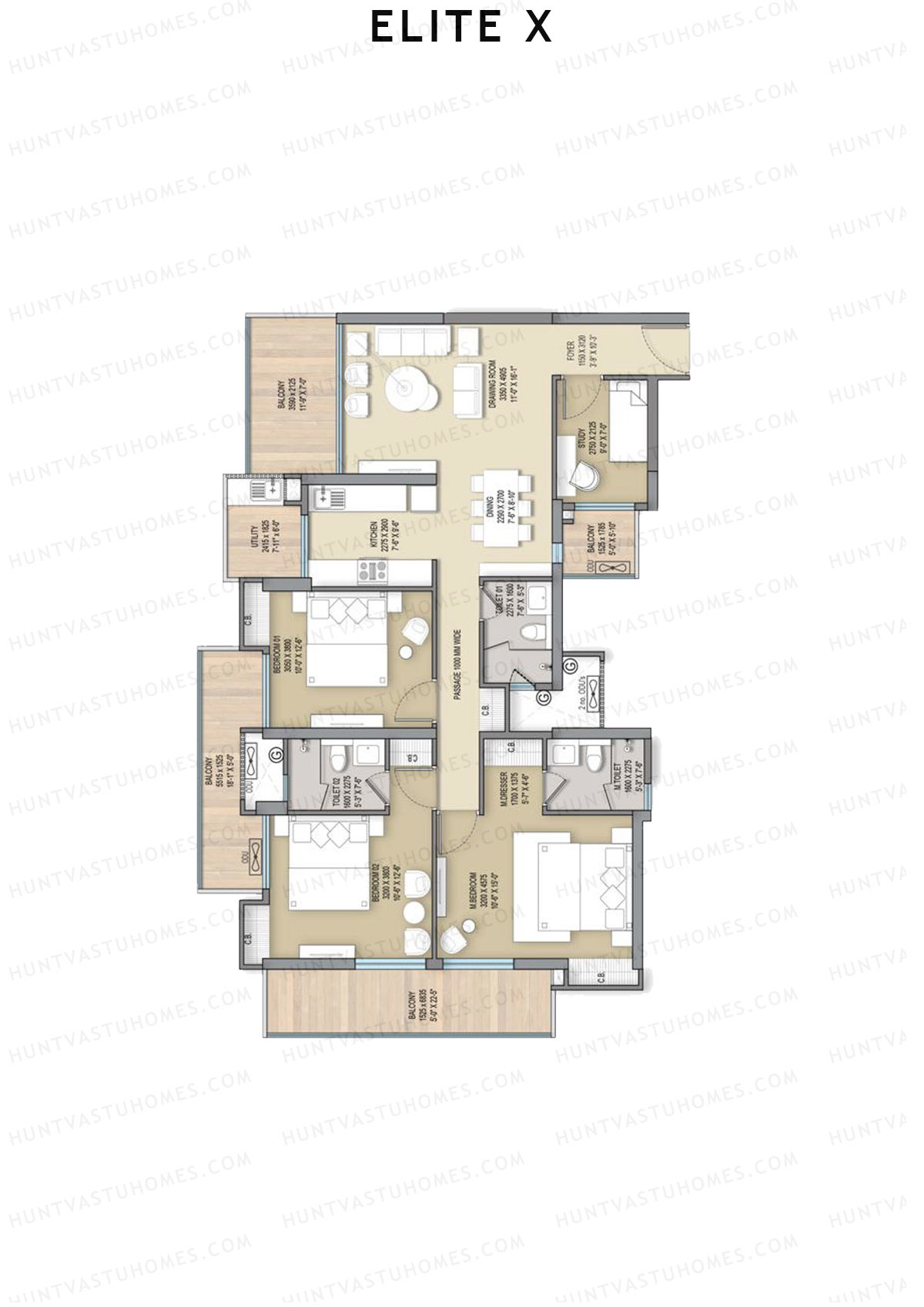Elite X Tower F Unit 2 Floor Plan