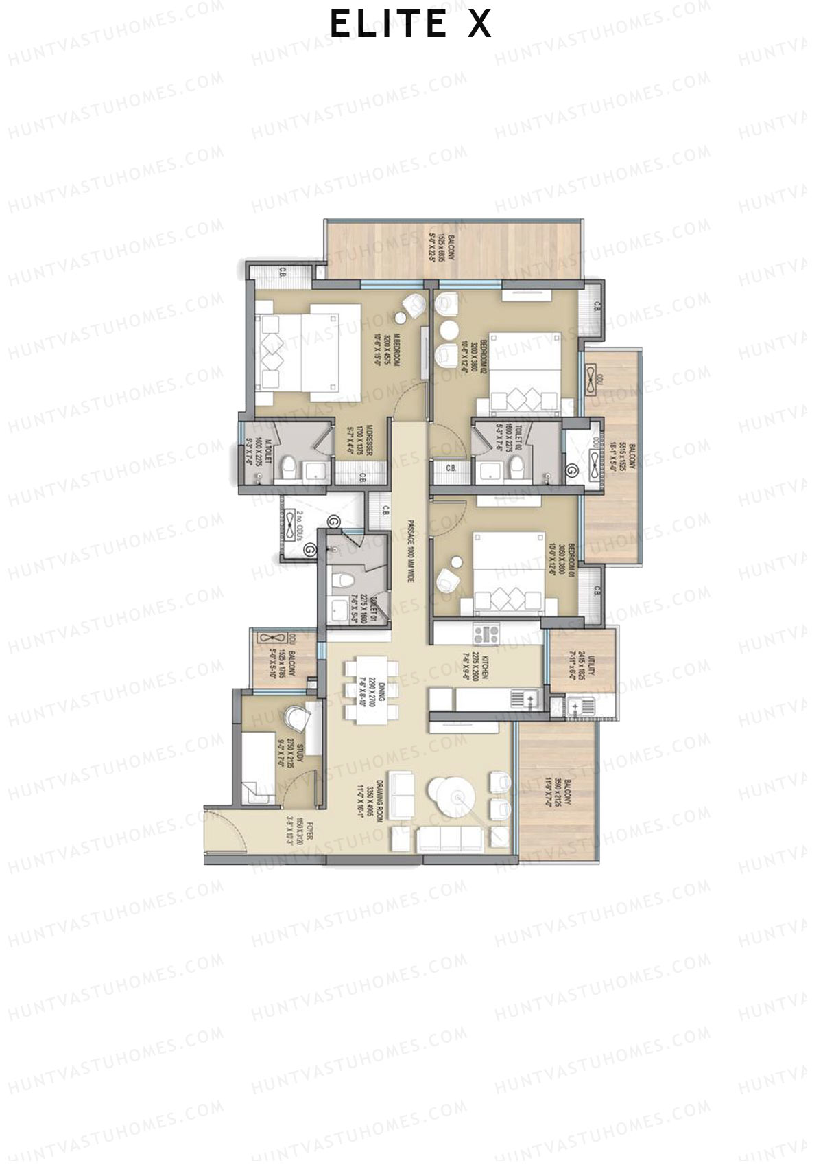 Elite X Tower G Unit 1 Floor Plan