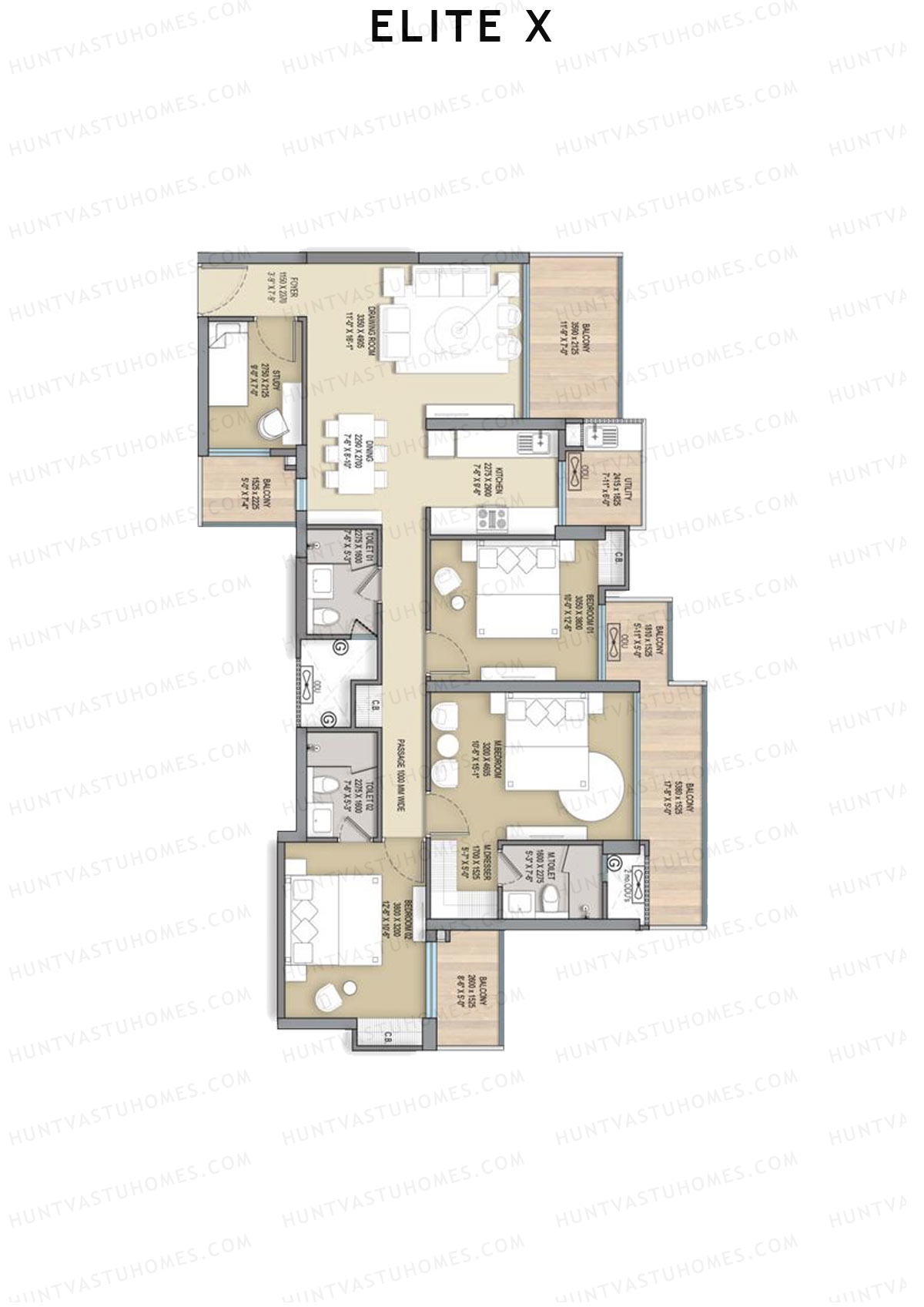 Elite X Tower G Unit 4 Floor Plan