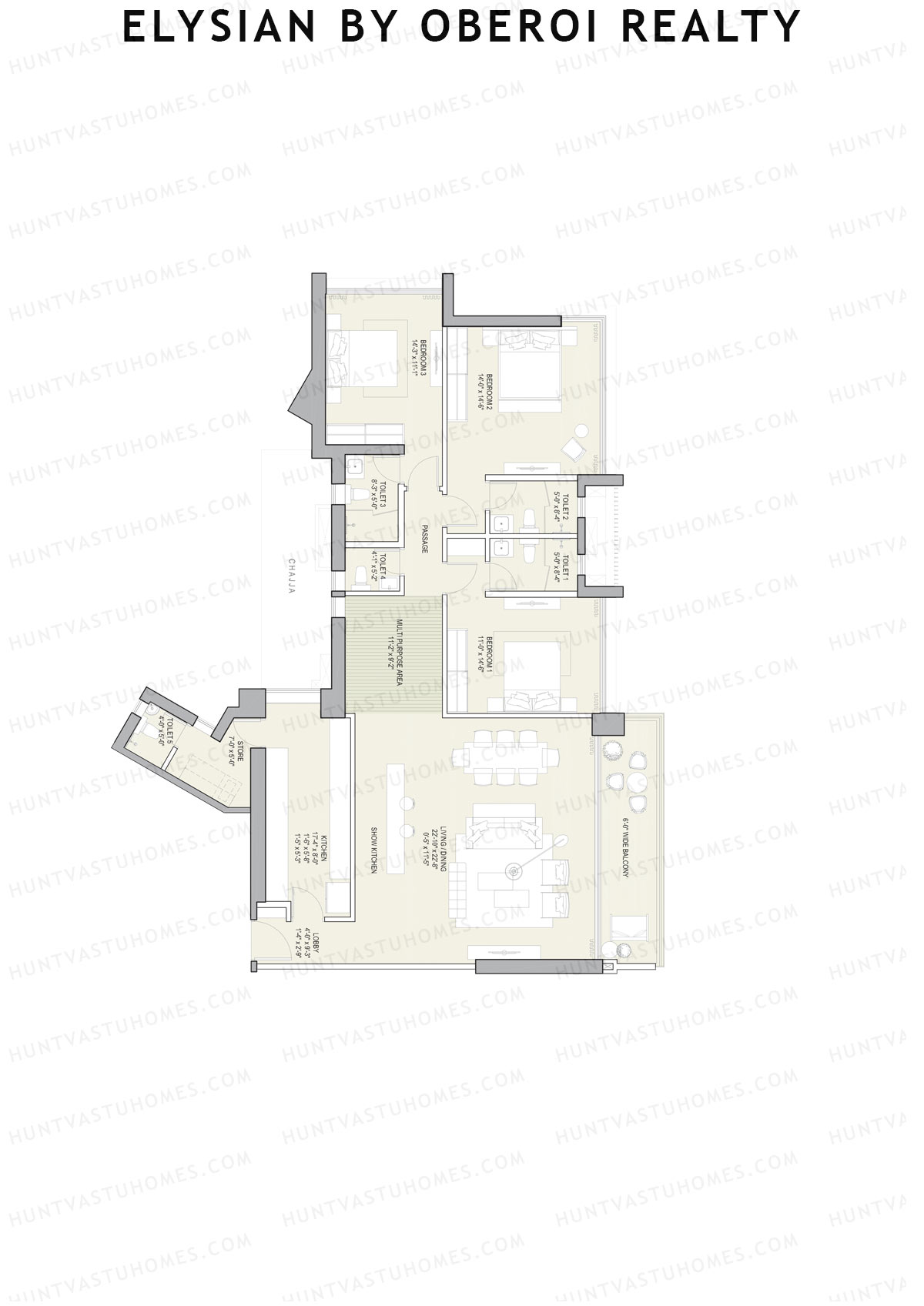 Elysian by Oberoi Realty Tower B Unit 3 Floor Plan