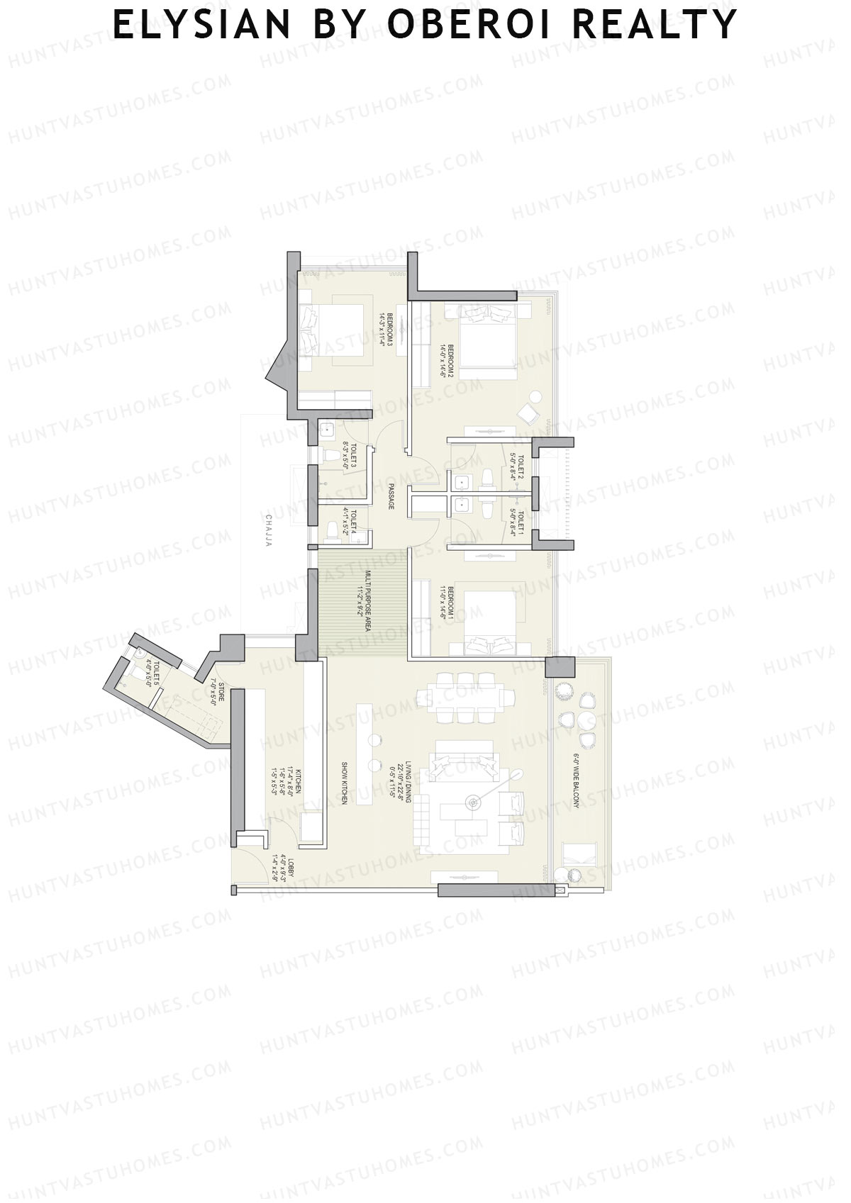 Elysian by Oberoi Realty Tower B Unit 3 Floor Plan