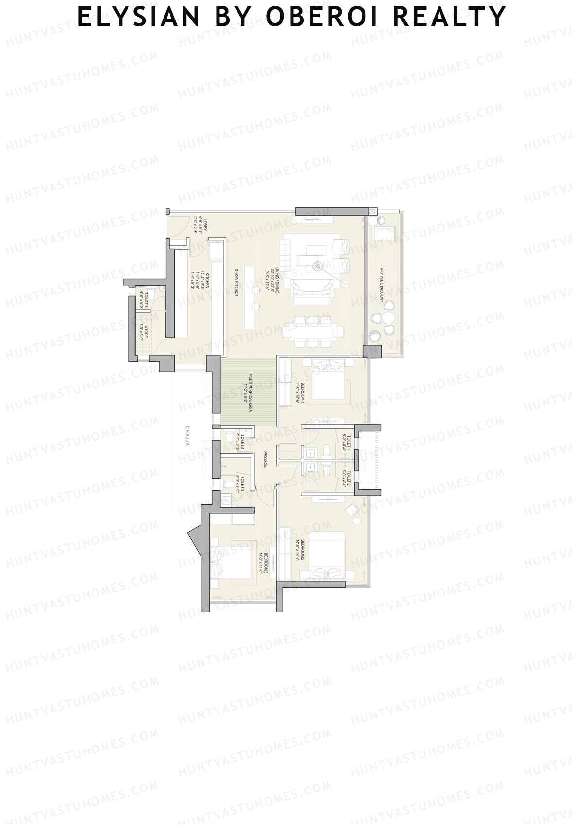 Elysian by Oberoi Realty Tower B Unit 4 Floor Plan