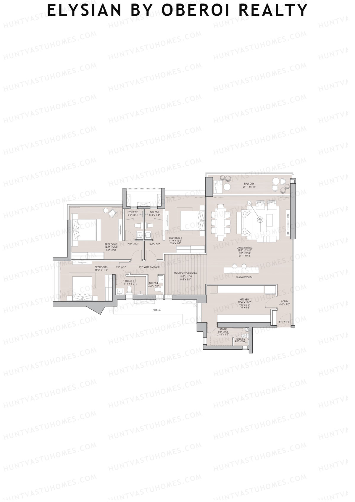Elysian by Oberoi Realty Tower D Unit 1 Floor Plan
