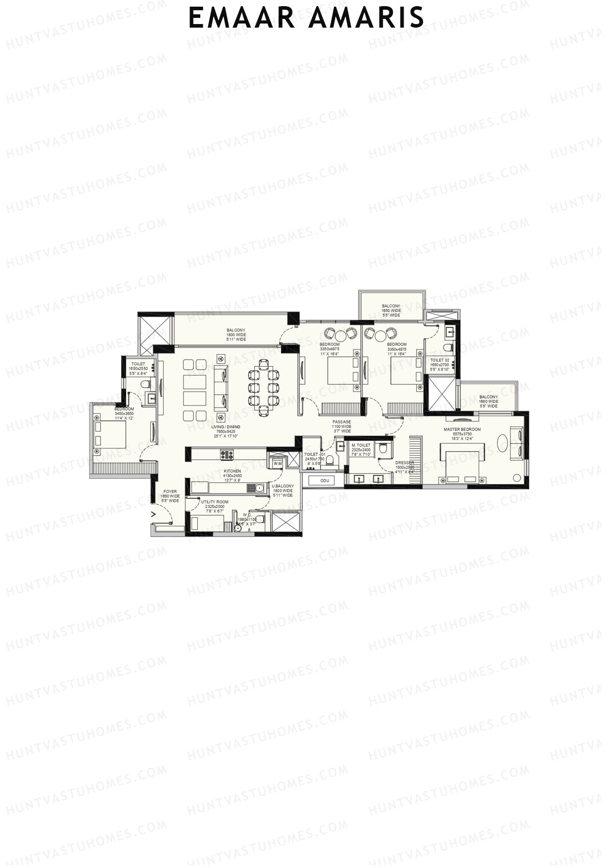 Emaar Amaris Tower 1 Unit B (Type D) Floor Plan