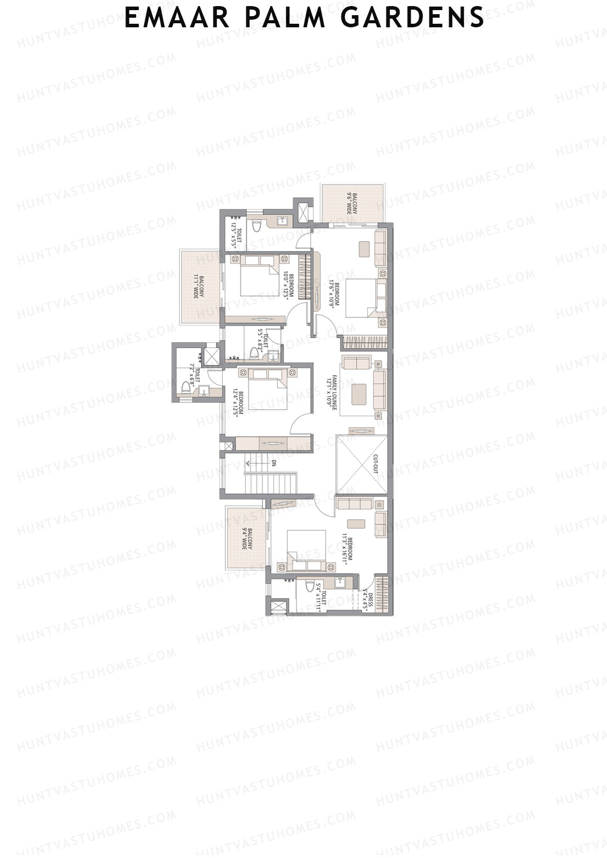 Emaar Palm Gardens, Tower 11, Unit 2 (Duplex ), 5BHK, Super Area 3750   sq ft 