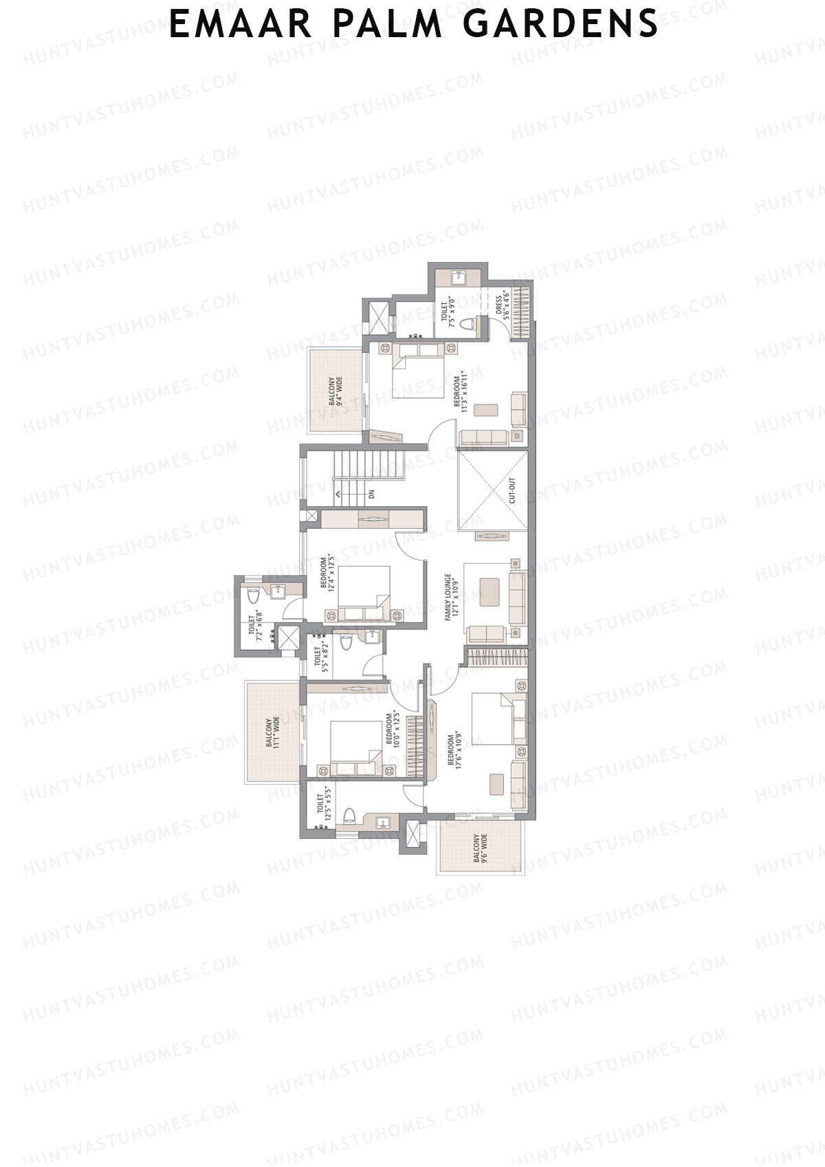Emaar Palm Gardens, Tower 11, Unit 6 (Duplex ), 5BHK, Super Area 3750   sq ft 