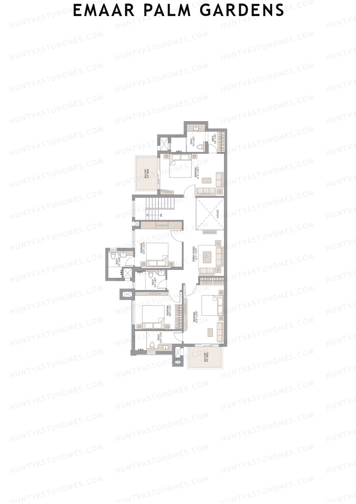 Emaar Palm Gardens, Tower 11, Unit 6 (Penthouse), 5BHK, Super Area 3750   sq ft 